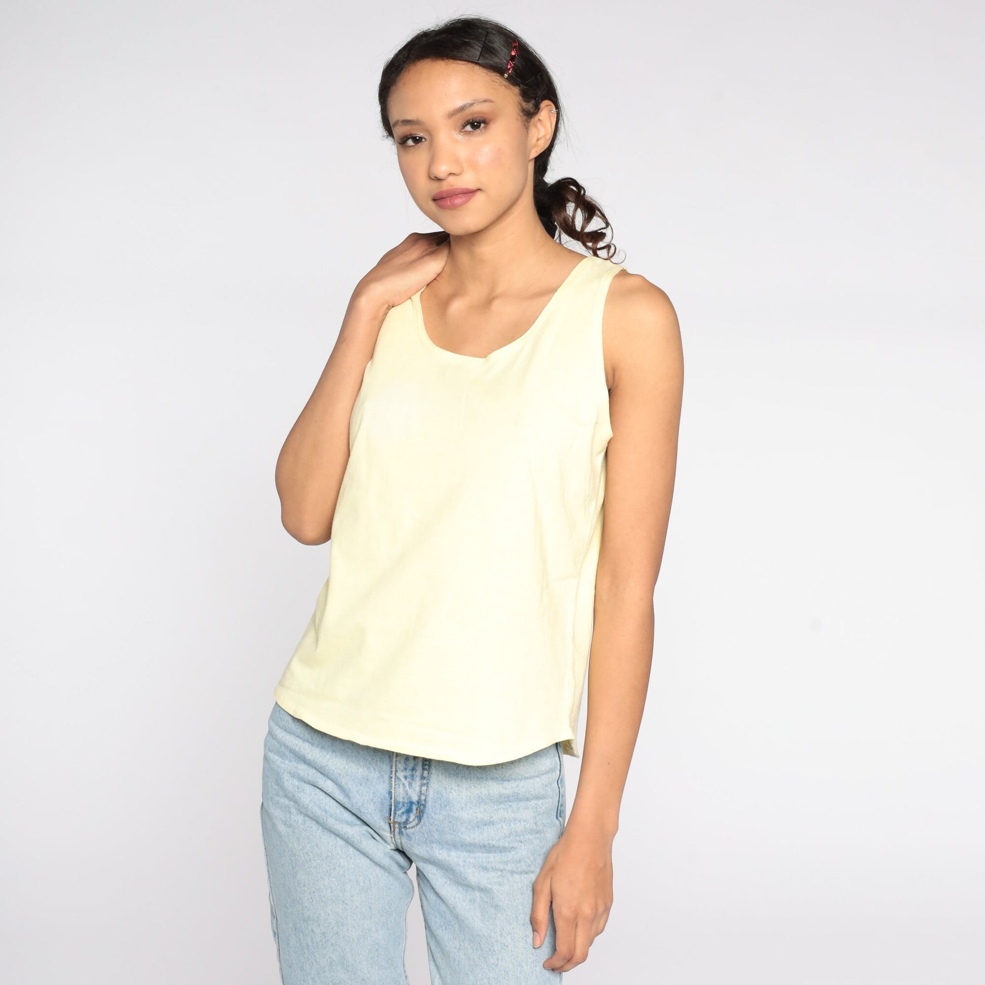 80s Yellow Tank Top Single Stitch Cotton Sleeveless Tee Medium
