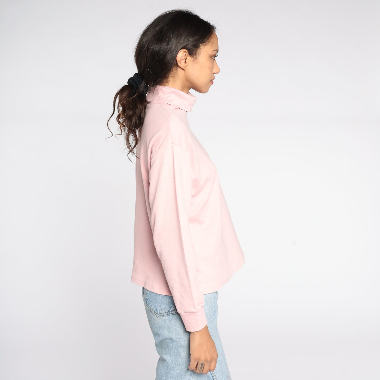 80s Baby Pink Turtleneck Long Sleeve Shirt Cotton Blend Large L