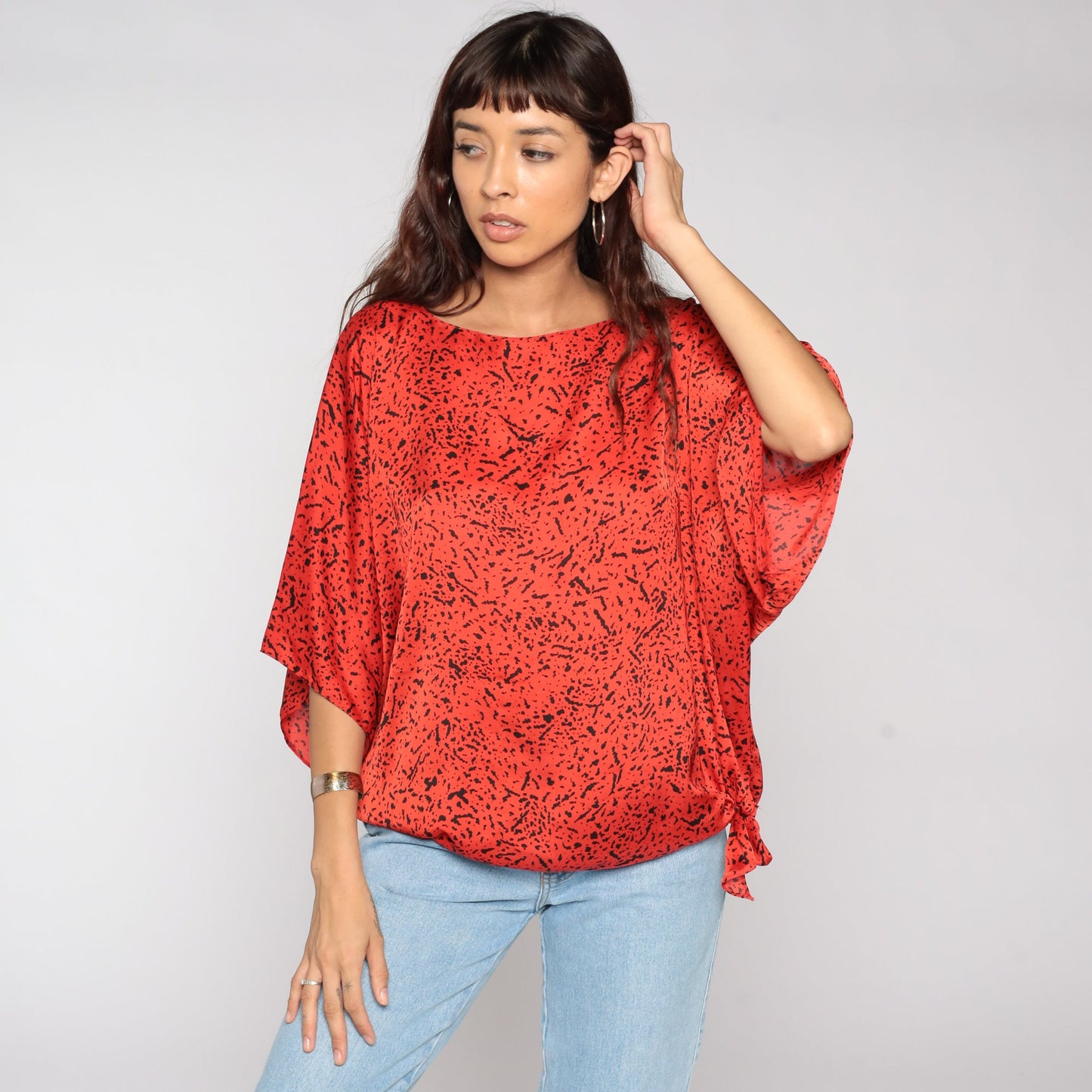 80s Red Confetti Flecked Dolman Blouse Plus Size XXL