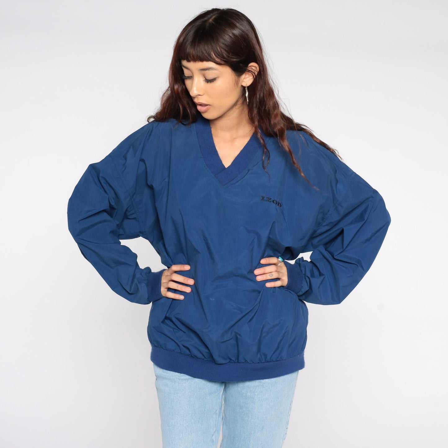 90s Izod Windbreaker Jacket Blue Nylon Pullover Extra Large XL