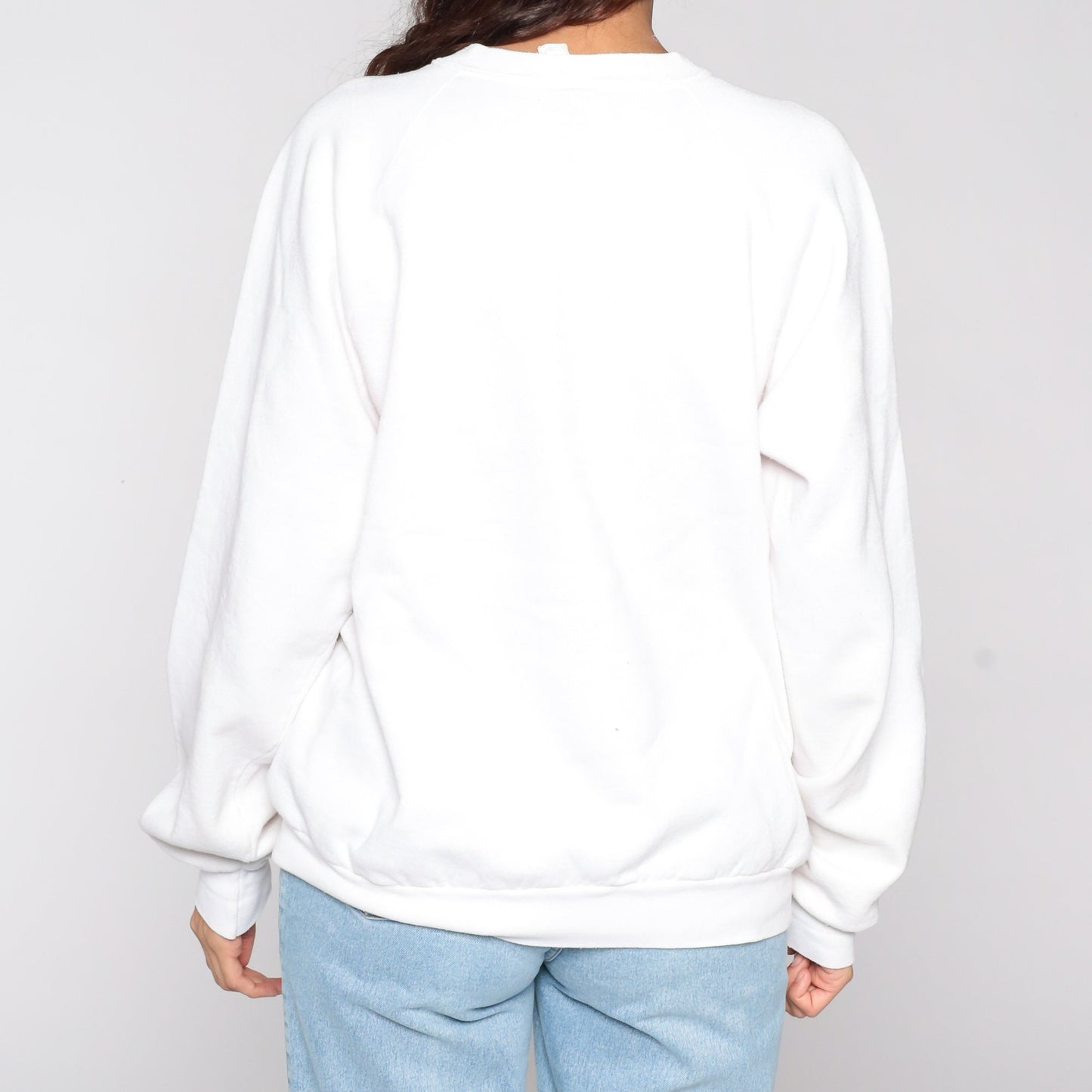 90s Hand Painted Floral Sweatshirt White Graphic Crewneck Large