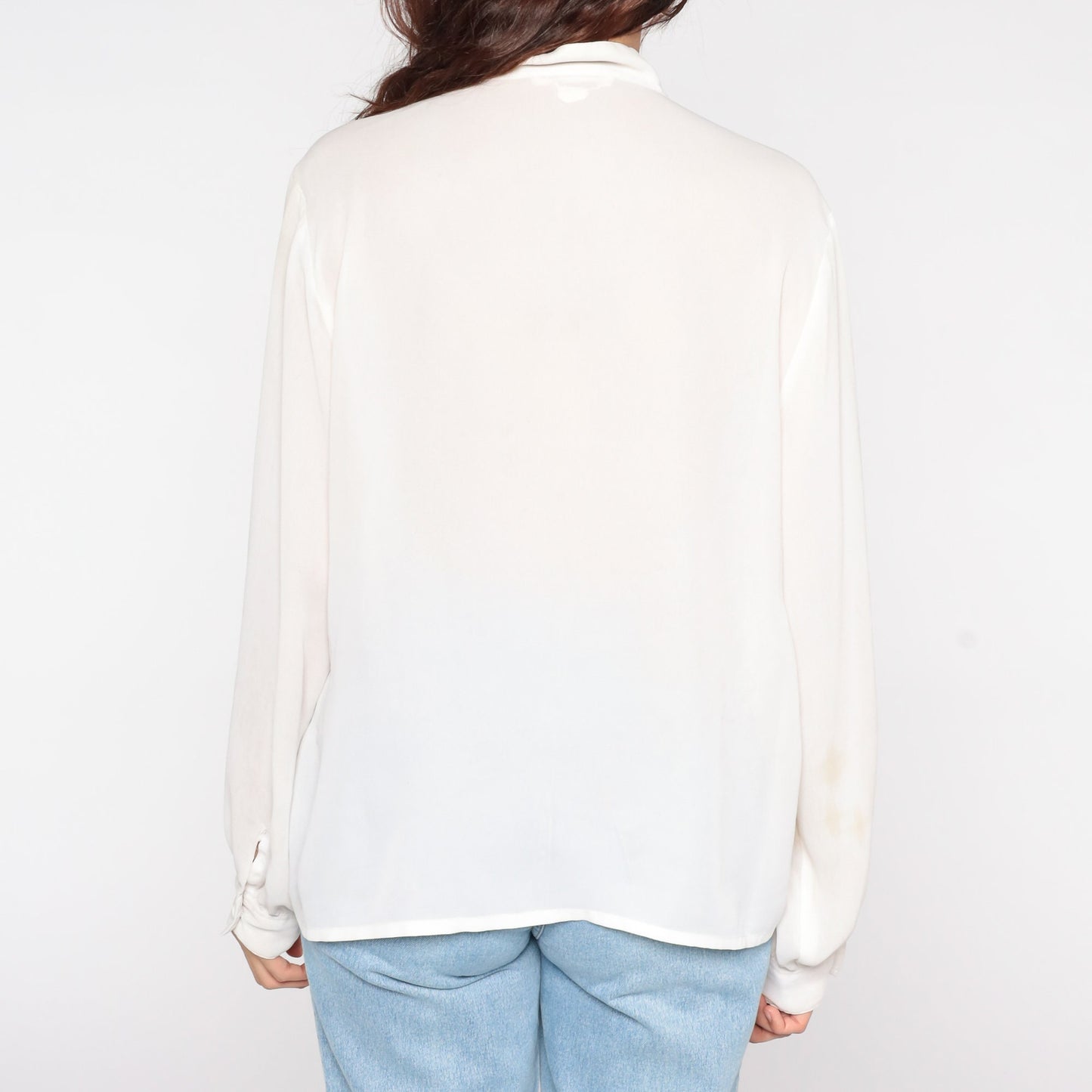 80s White Lace Tuxedo Blouse Ruffle Front Button Up Long Sleeve Medium