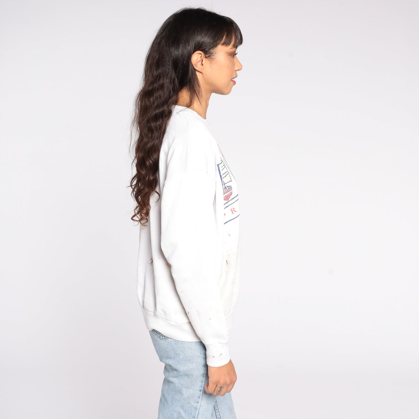 90s Providence Rhode Island Lobster Sweatshirt Paint Splatter Distressed Large