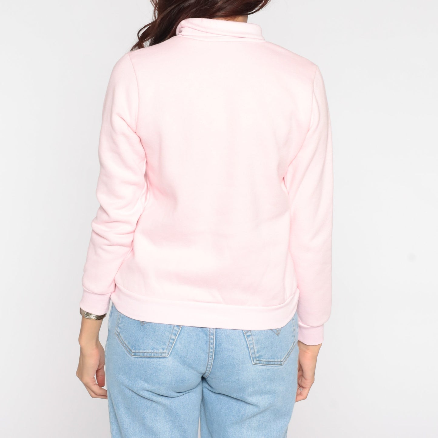 80s No Matter What I'm Real Sweatshirt Floral Embroidered Mock Neck Pink Extra Small