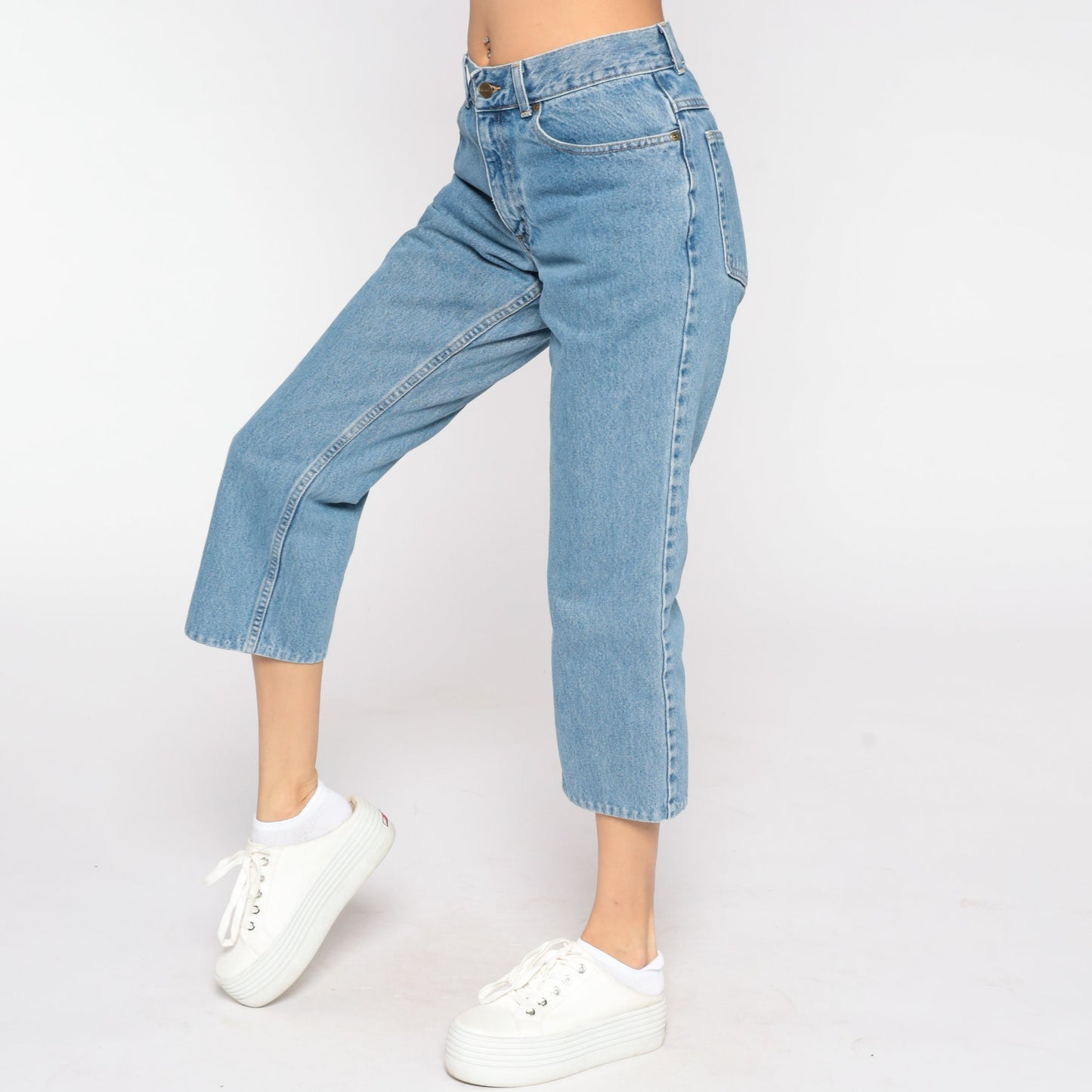 LL Bean 90s High-Waist Cropped Jeans Blue Denim Bootcut Petite 8