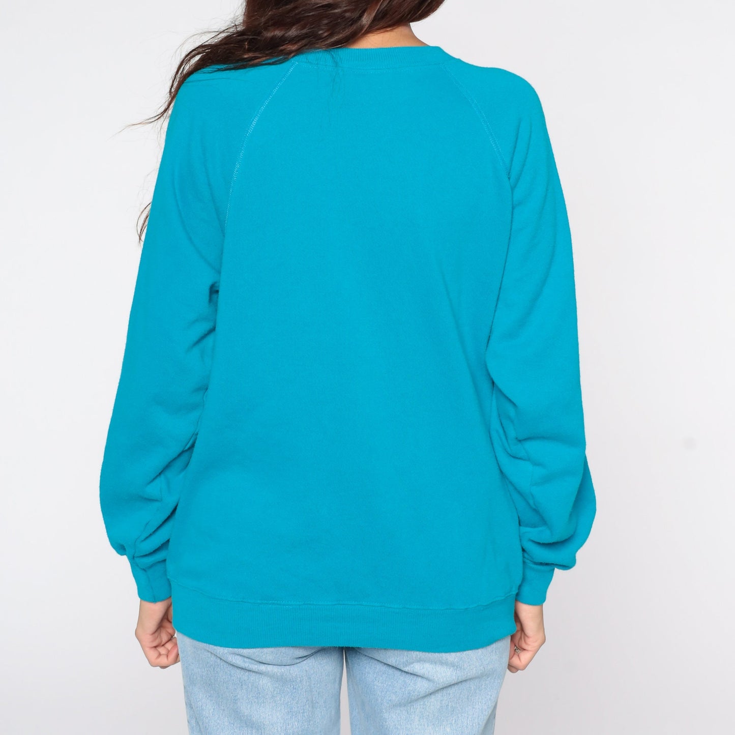 80s Hanes Floral Lace Applique Beaded Raglan Sweatshirt Blue Medium