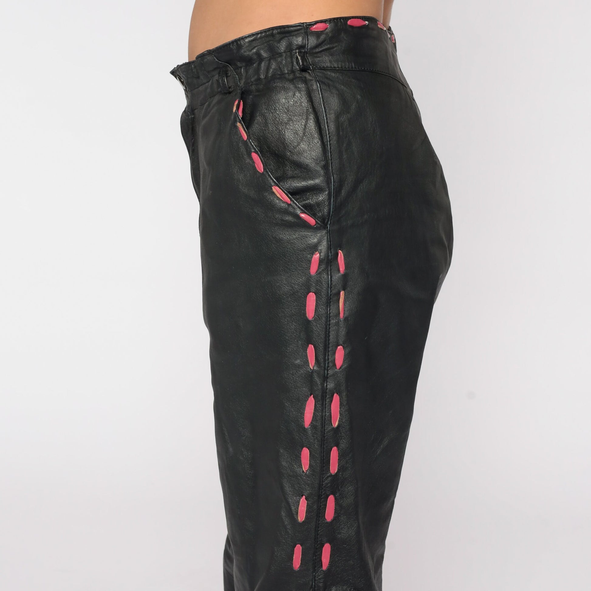 80s Black Leather High-Waist Tapered Pants Medium