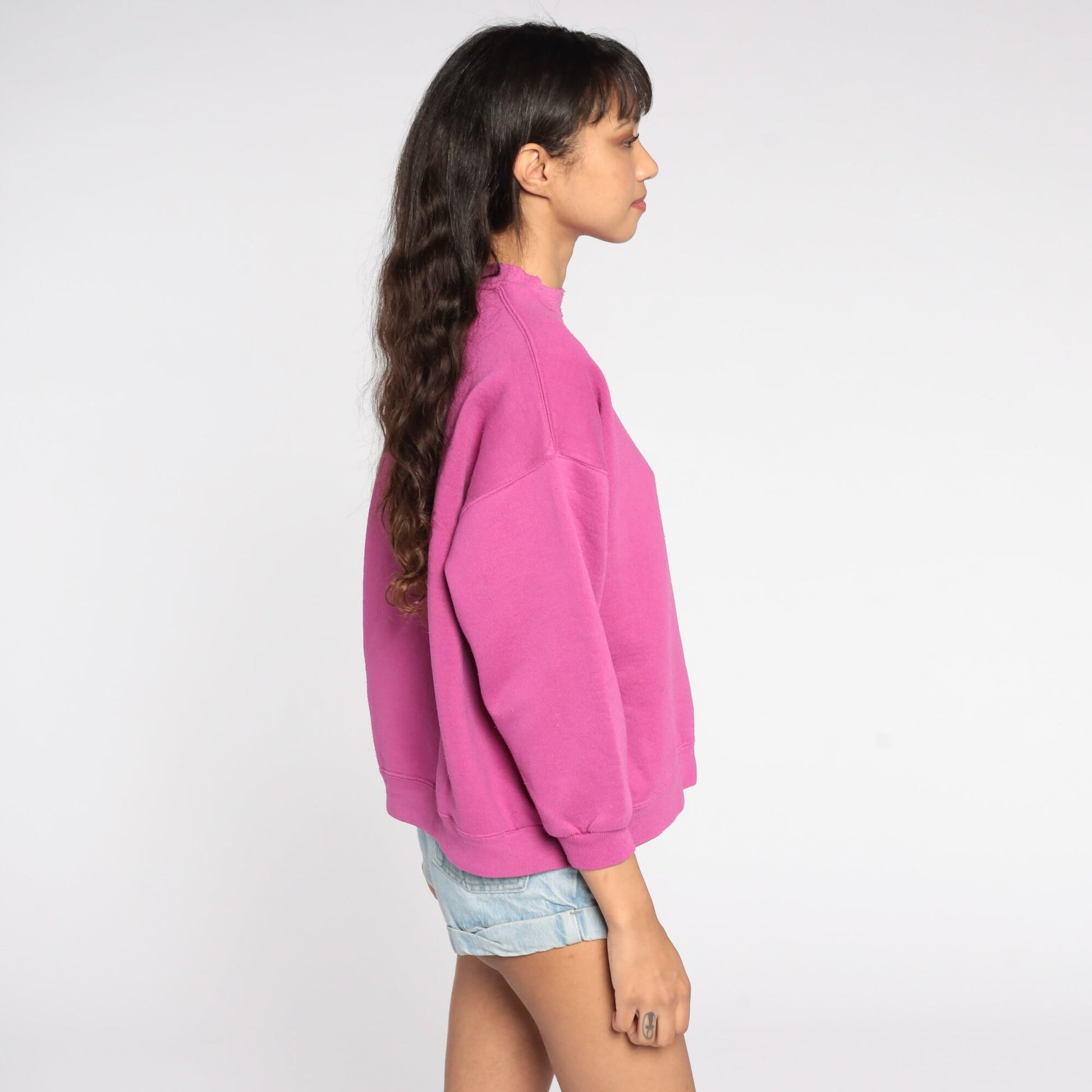 80s Fuchsia Sweatshirt Plain Crewneck Pullover Cotton Blend Large L