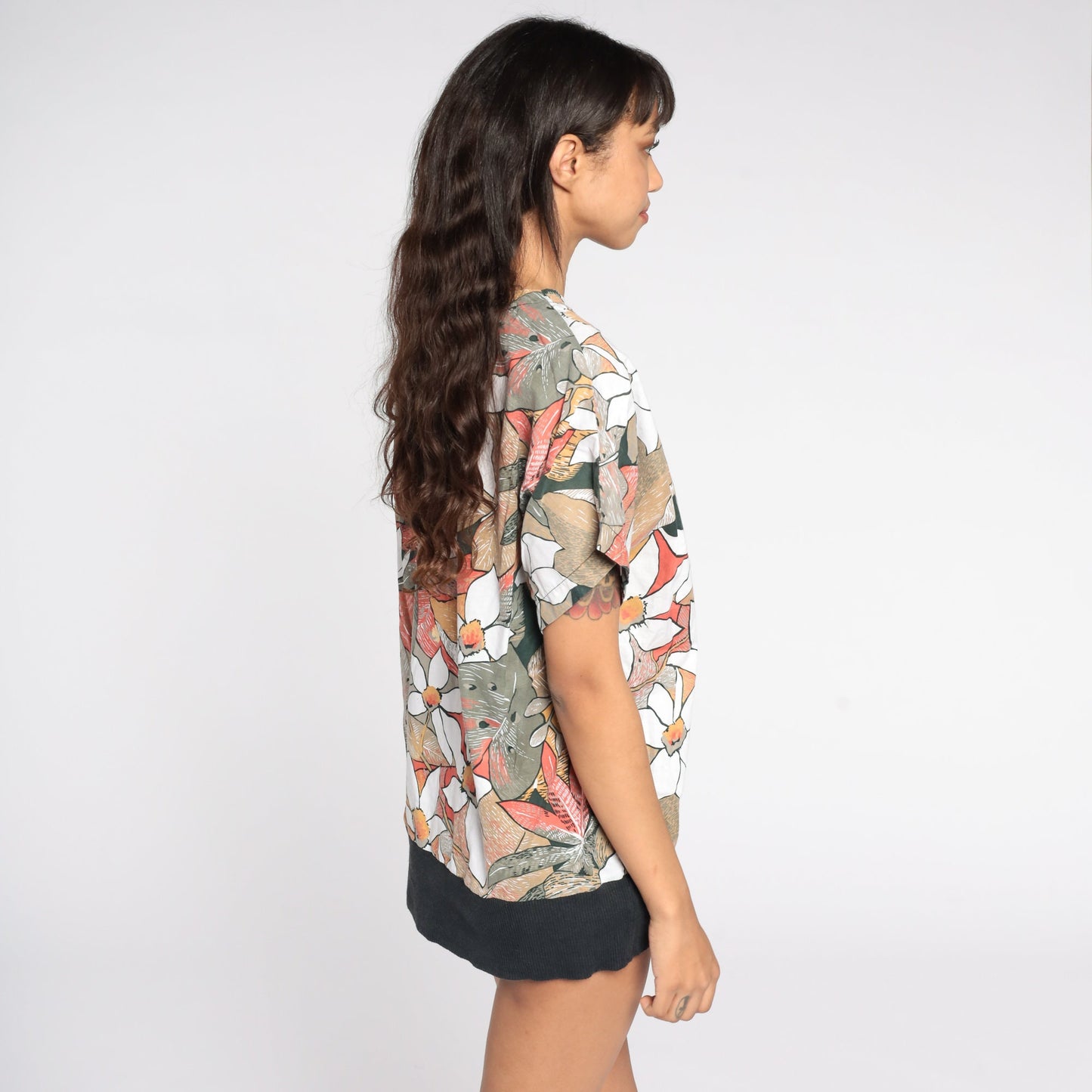 80s Tropical Floral Button-Up Blouse Short Sleeve Shirt Extra Large XL