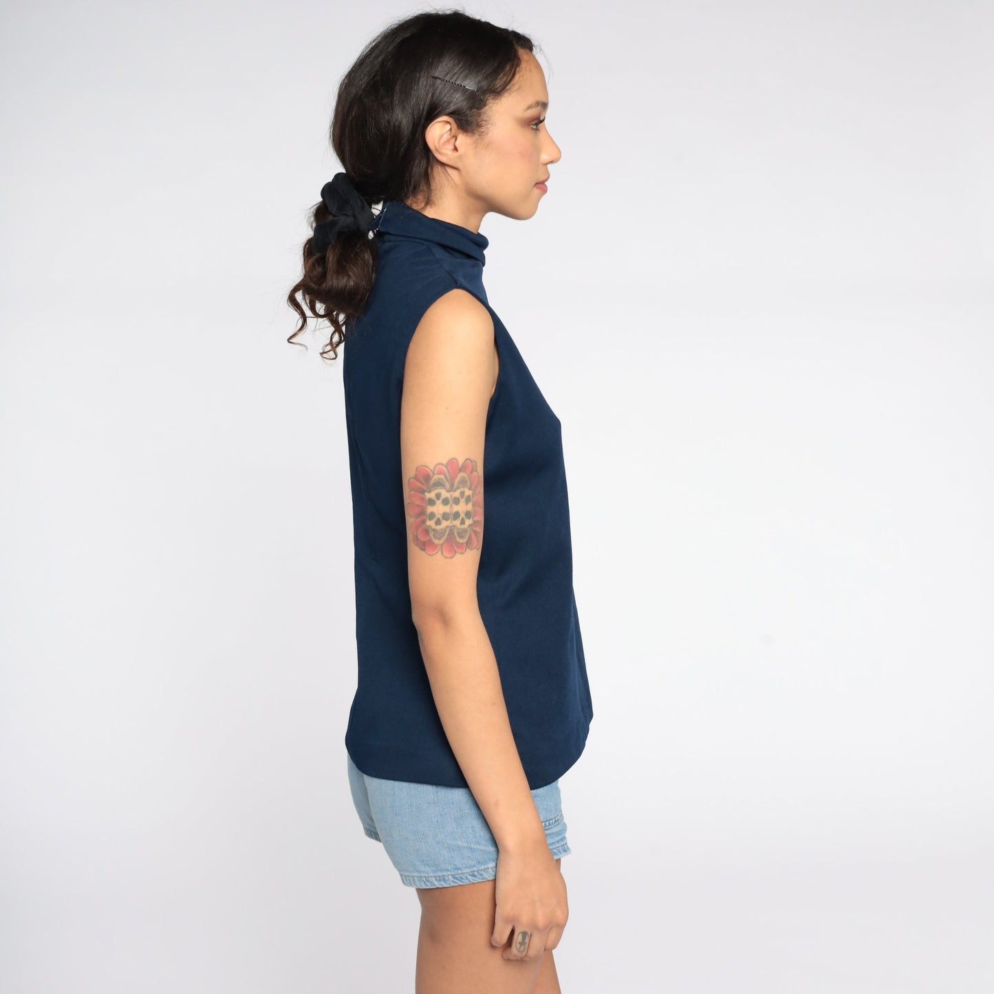70s Act III Navy Mock Neck Sleeveless Tank Top Small Medium