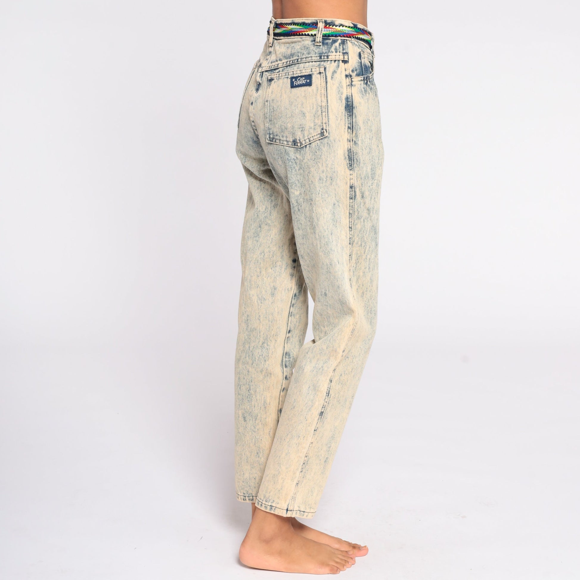 80s Acid Wash High Waist Mom Jeans Blue Denim Tapered Small 26