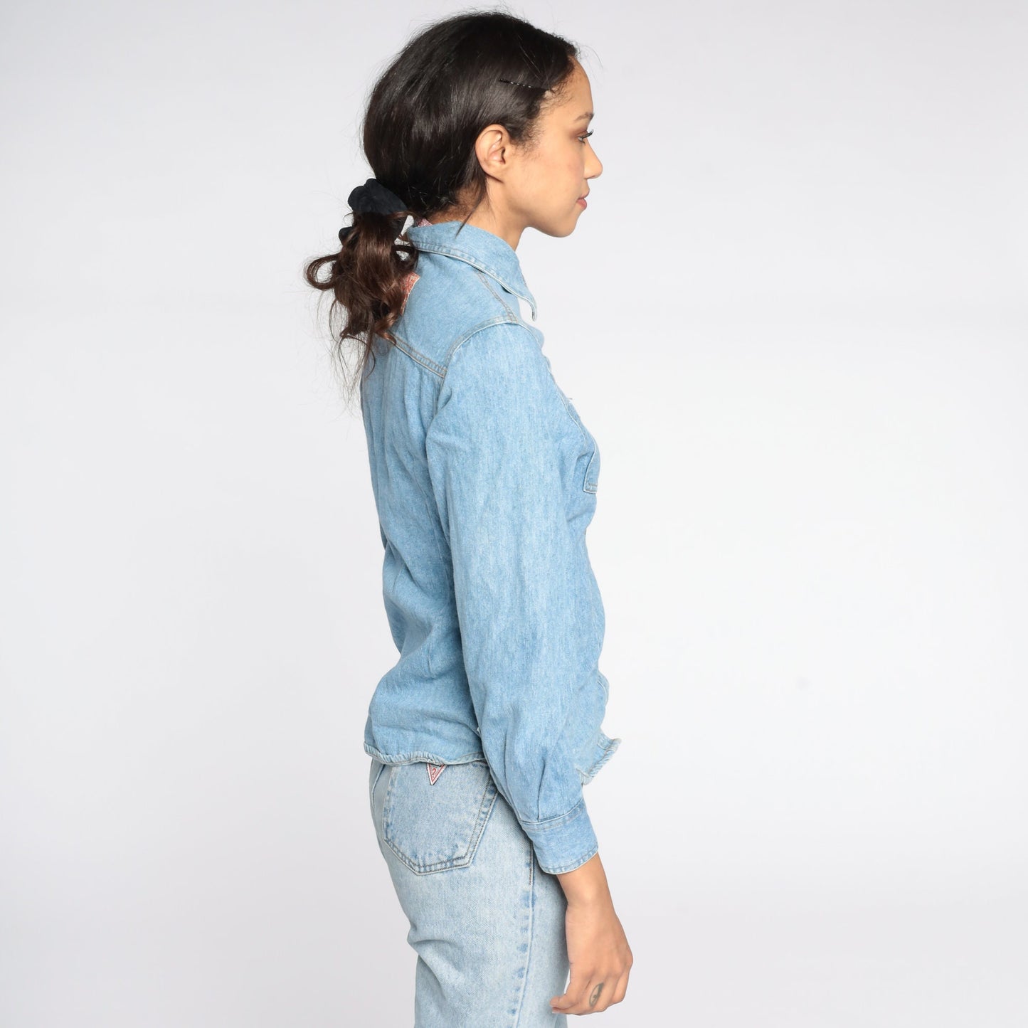 90s Disney Mickey Mouse Denim Pearl Snap Western Shirt Extra Small