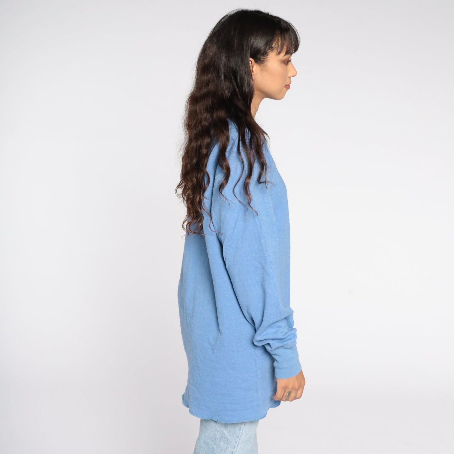 90s LL Bean Blue Wool Henley Shirt Long Sleeve Men's Extra Large Tall