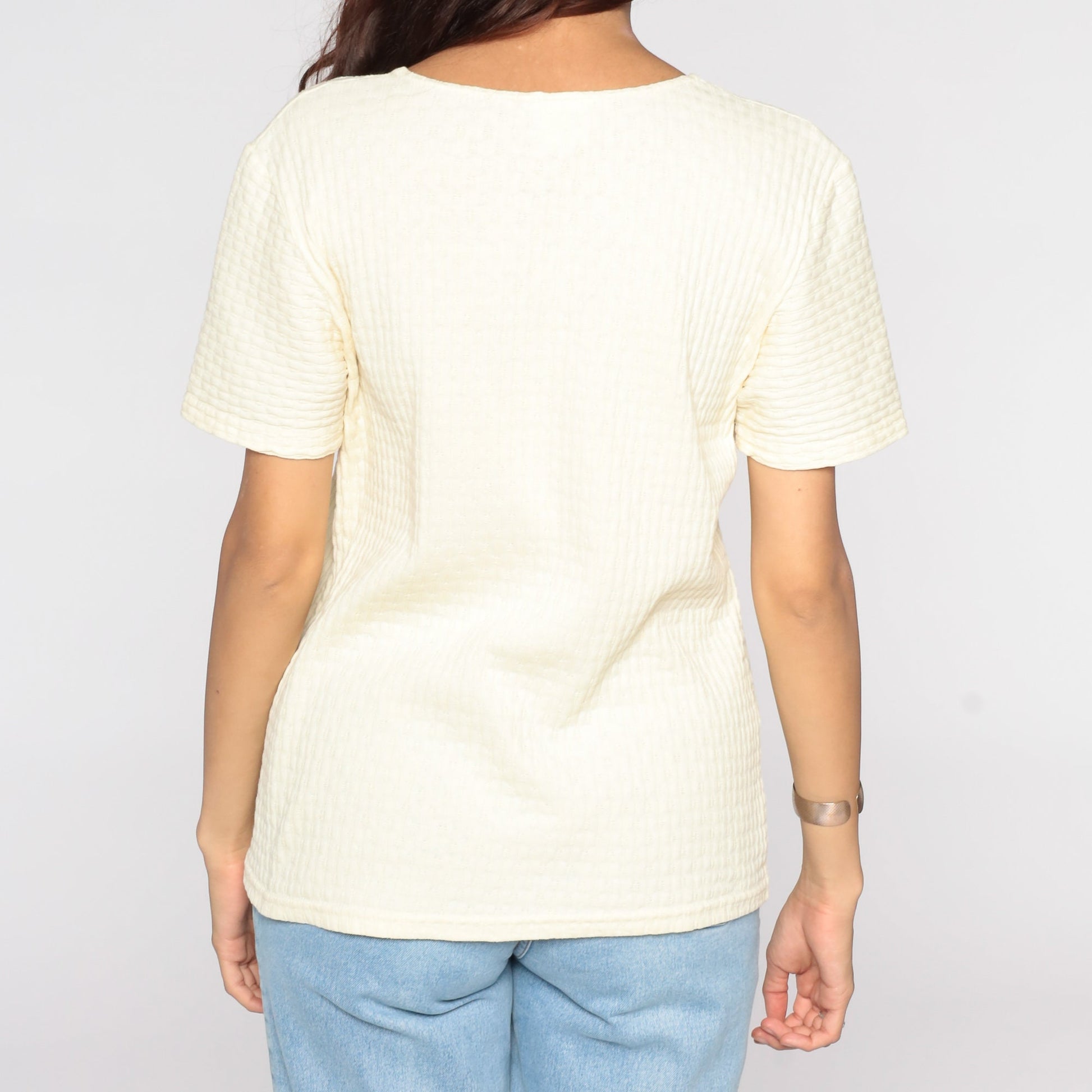 90s Yellow Floral Bird Graphic T-Shirt Ribbed Knit Small S