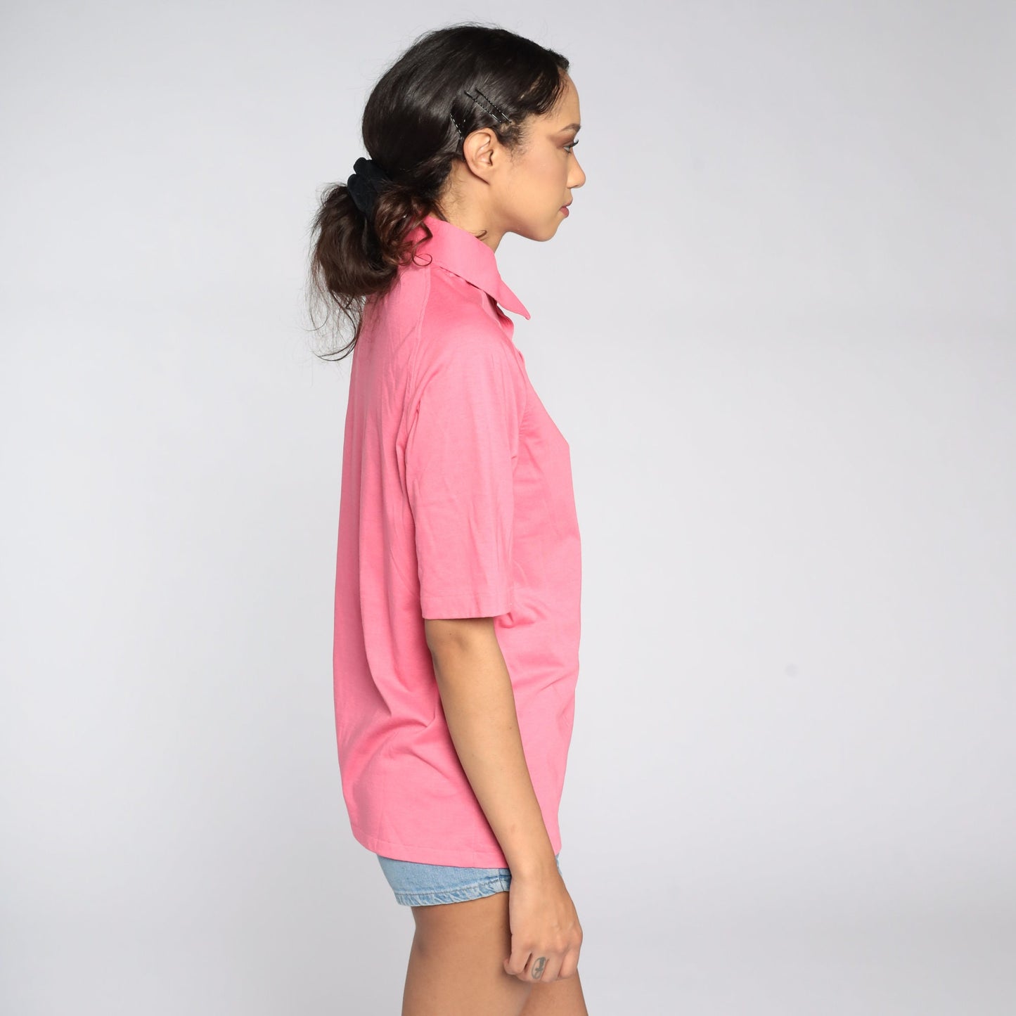 80s Munsingwear Polo Shirt Pink Half-Button Cotton Blend Small Medium