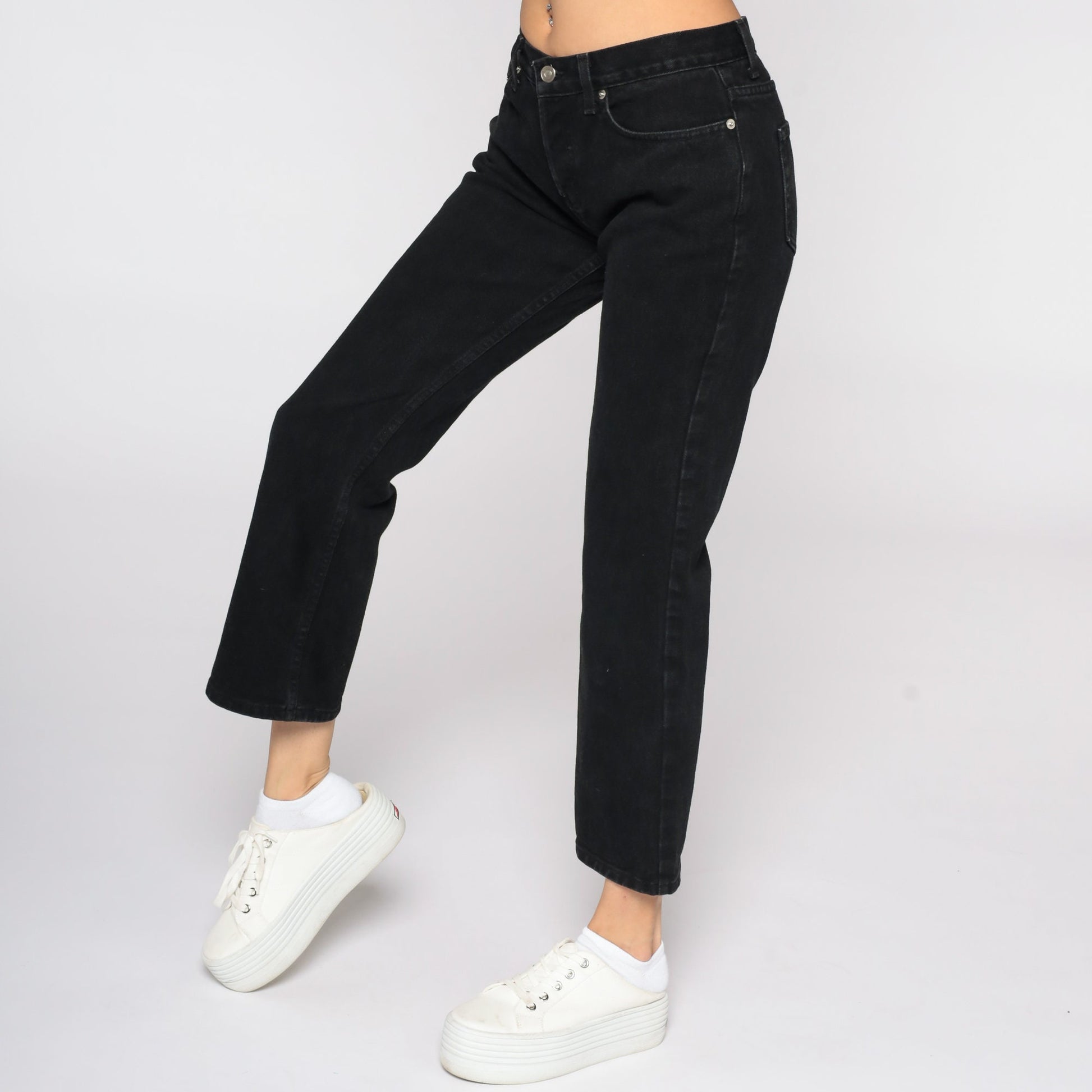 90s London Jean Black Flared Denim Mid Rise Jeans Small 6