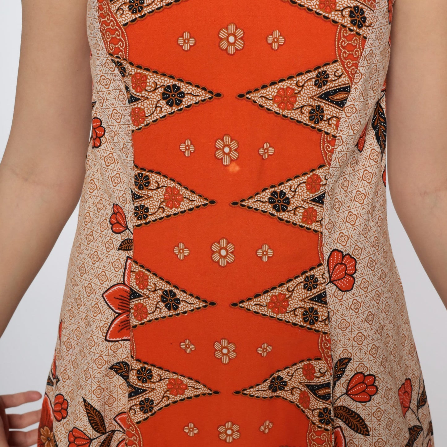 90s Batik Floral Mini Sundress Orange Sleeveless Shift Extra Small
