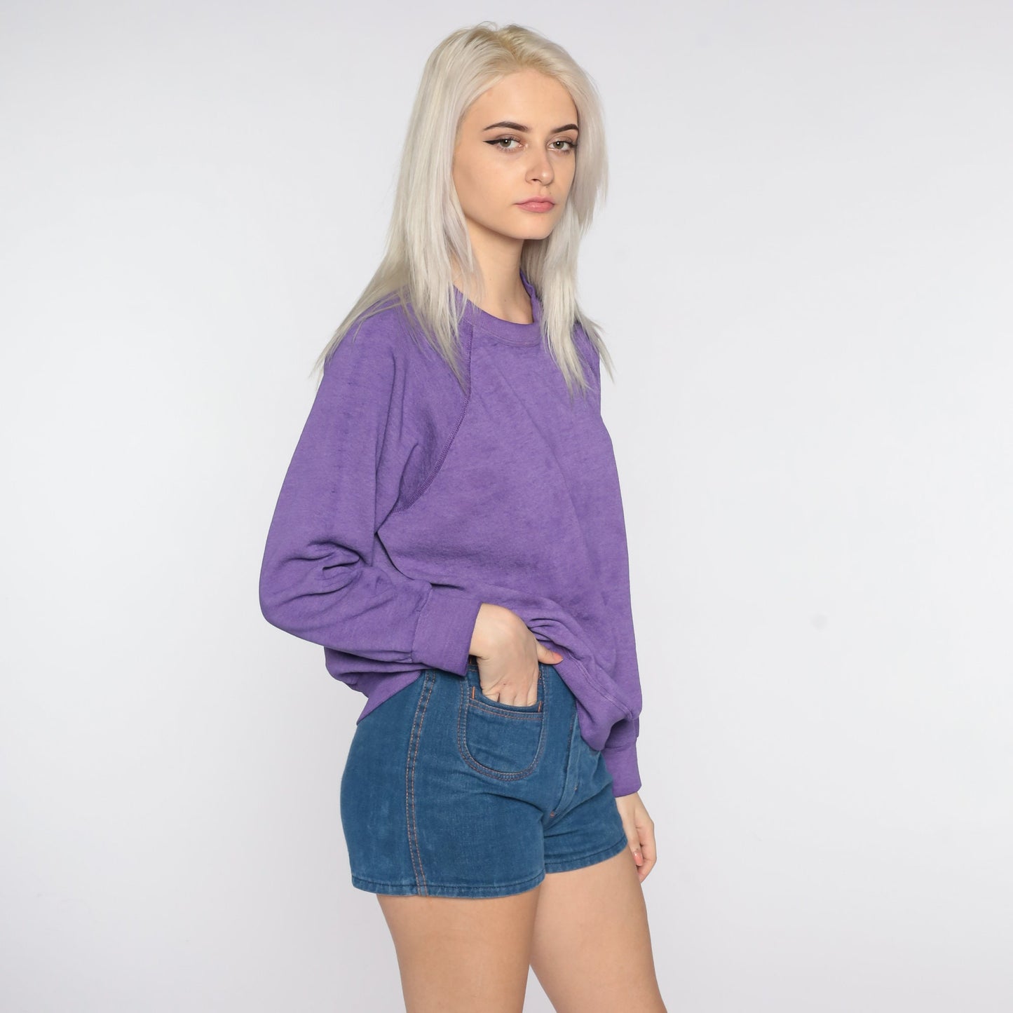 80s Purple Raglan Sweatshirt Crewneck Plain Pullover Extra Large