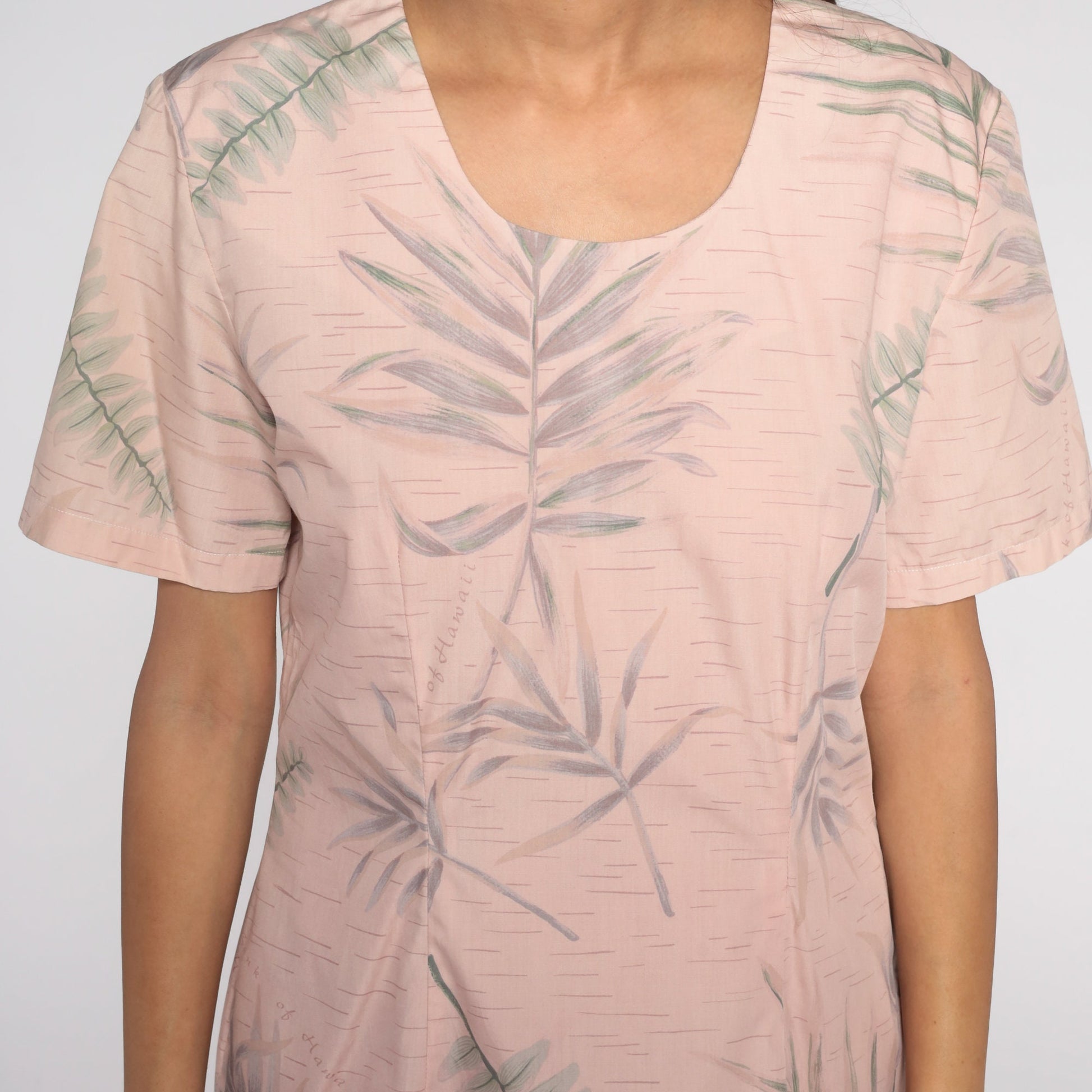 90s Hawaiian Print Mini Dress Pink Tropical Leaf Sheath Medium