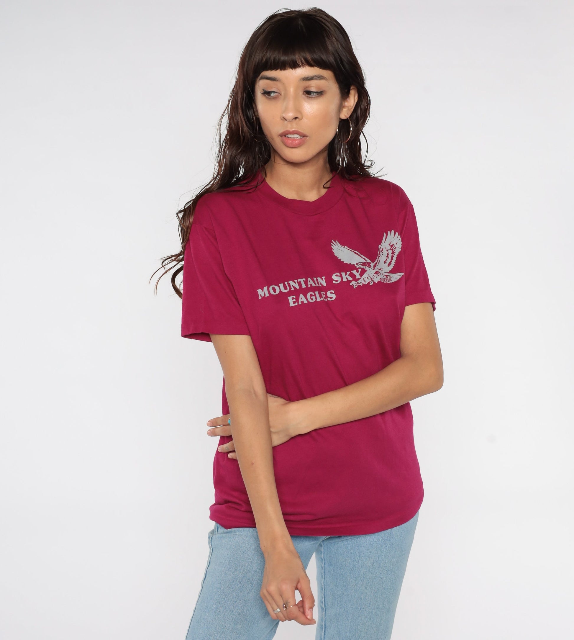 80s Mountain Sky Eagles Graphic T-Shirt Raspberry Red Large