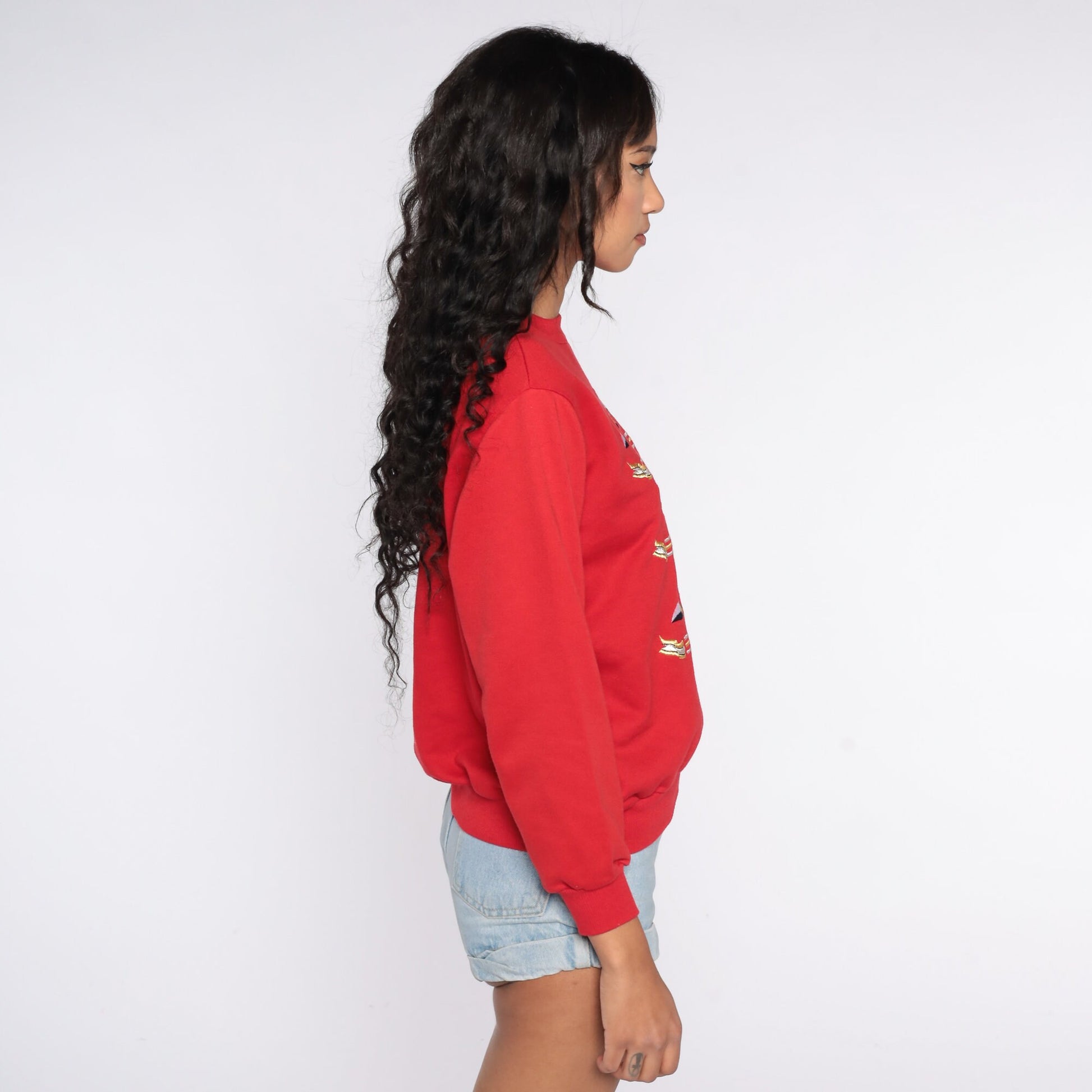 80s Sailor Anchor Nautical Flag Sweatshirt Red Graphic Crewneck Small