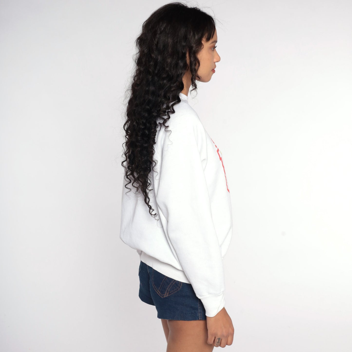 80s State U Football Sweatshirt White Graphic Crewneck Pullover Large