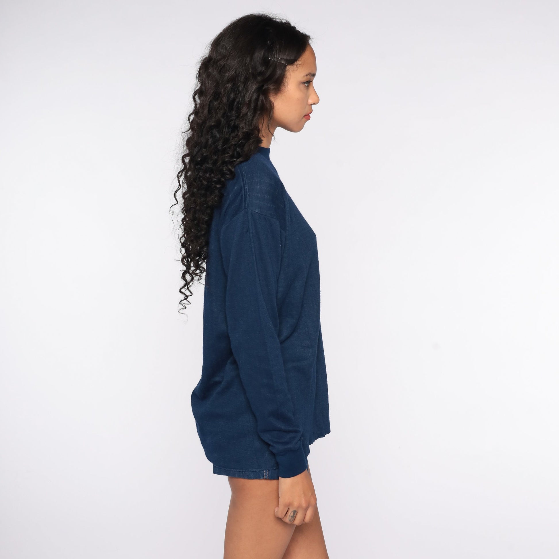 80s Navy Thermal Knit Long Sleeve Shirt Extra Large XL