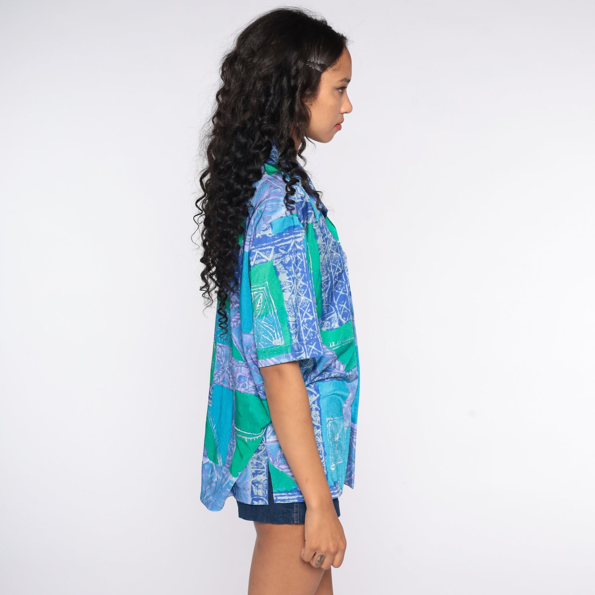 70s Liberty House Geometric Dagger Collar Shirt Blue Psychedelic Extra Large