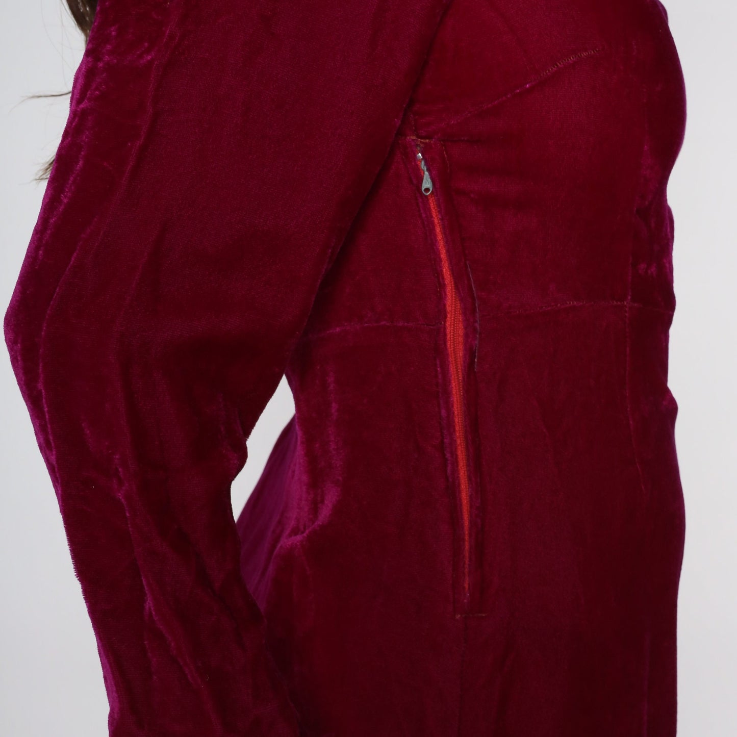 80s Raspberry Red Velvet Midi Dress High Waist Long Sleeve Small