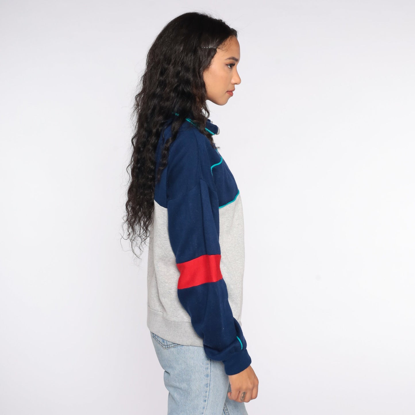80s Track Jacket Blue Grey Zip Up Sweatshirt Medium