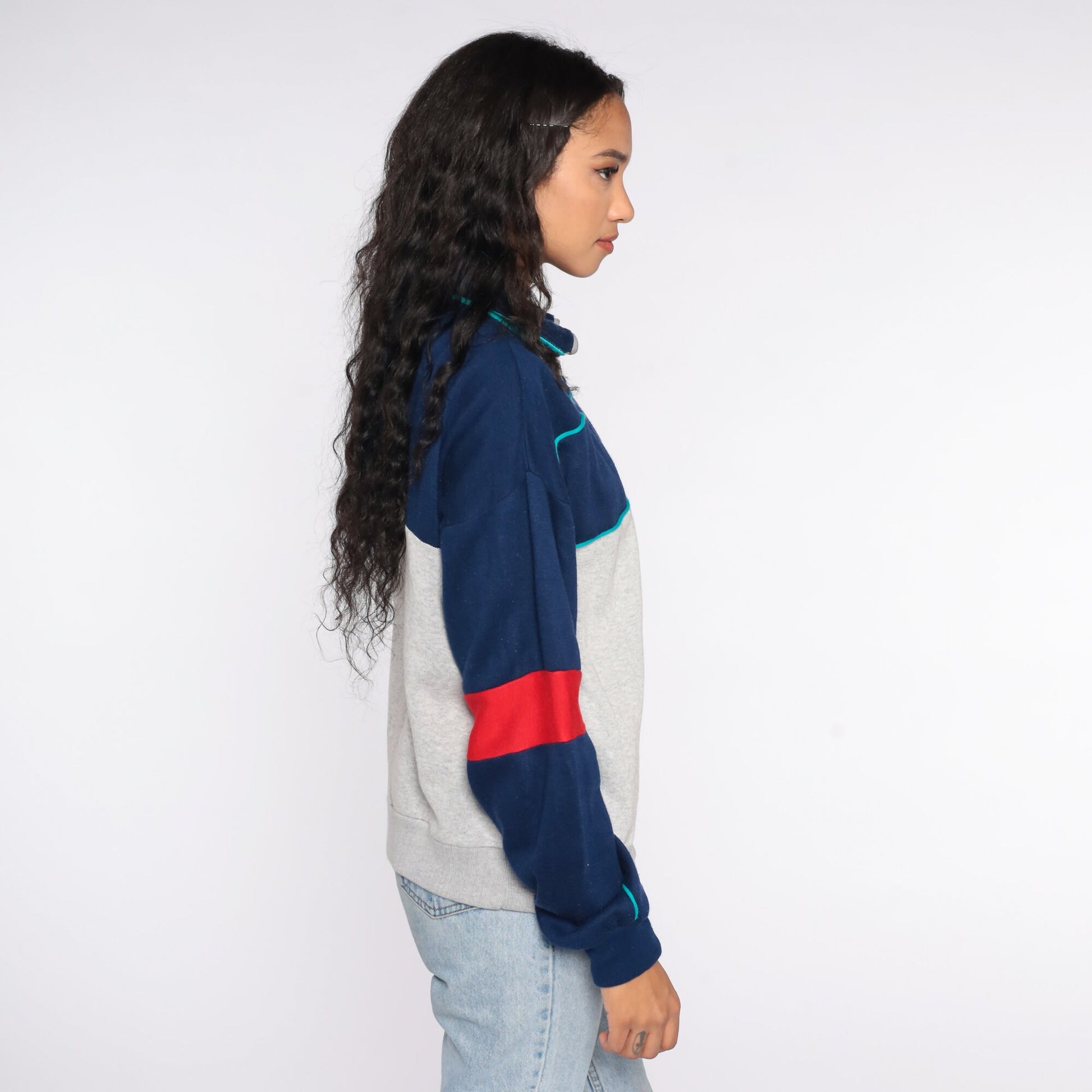 80s Track Jacket Blue Grey Zip Up Sweatshirt Medium
