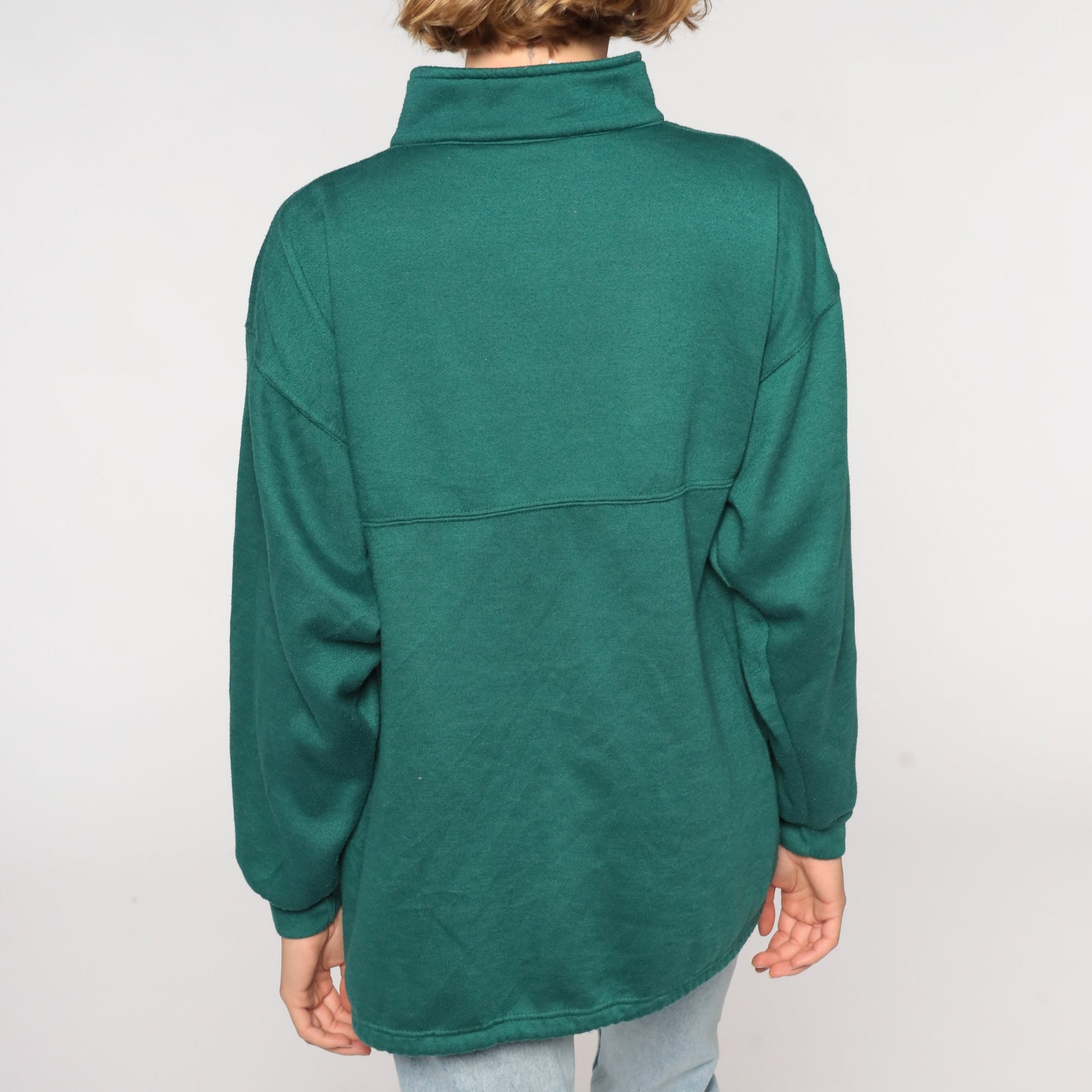 80s Bike Quarter Zip Sweatshirt Green Graphic Pullover Large L