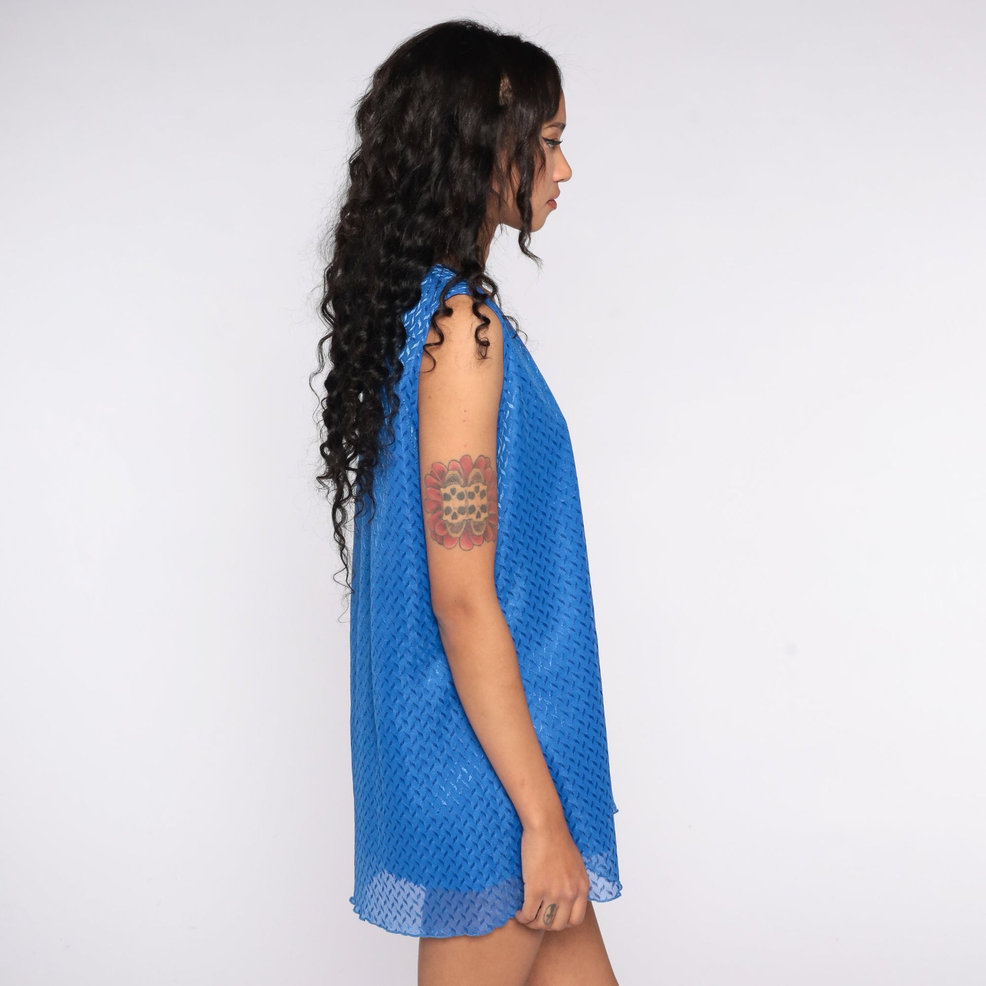 80s Royal Blue Embossed Tank Top Sleeveless Shirt Plus Size 14W
