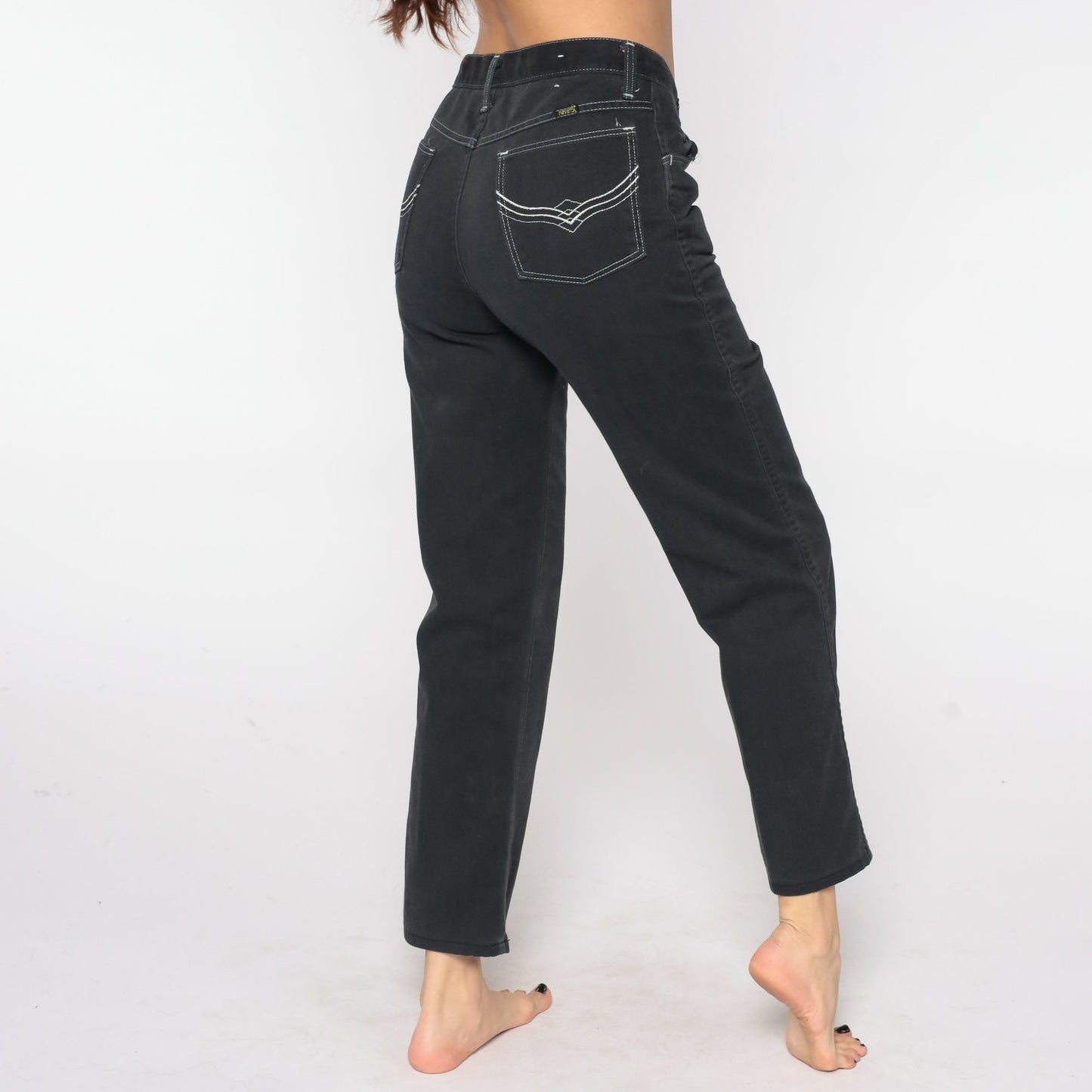 80s Maverick Black Denim High Waisted Straight Leg Jeans Medium