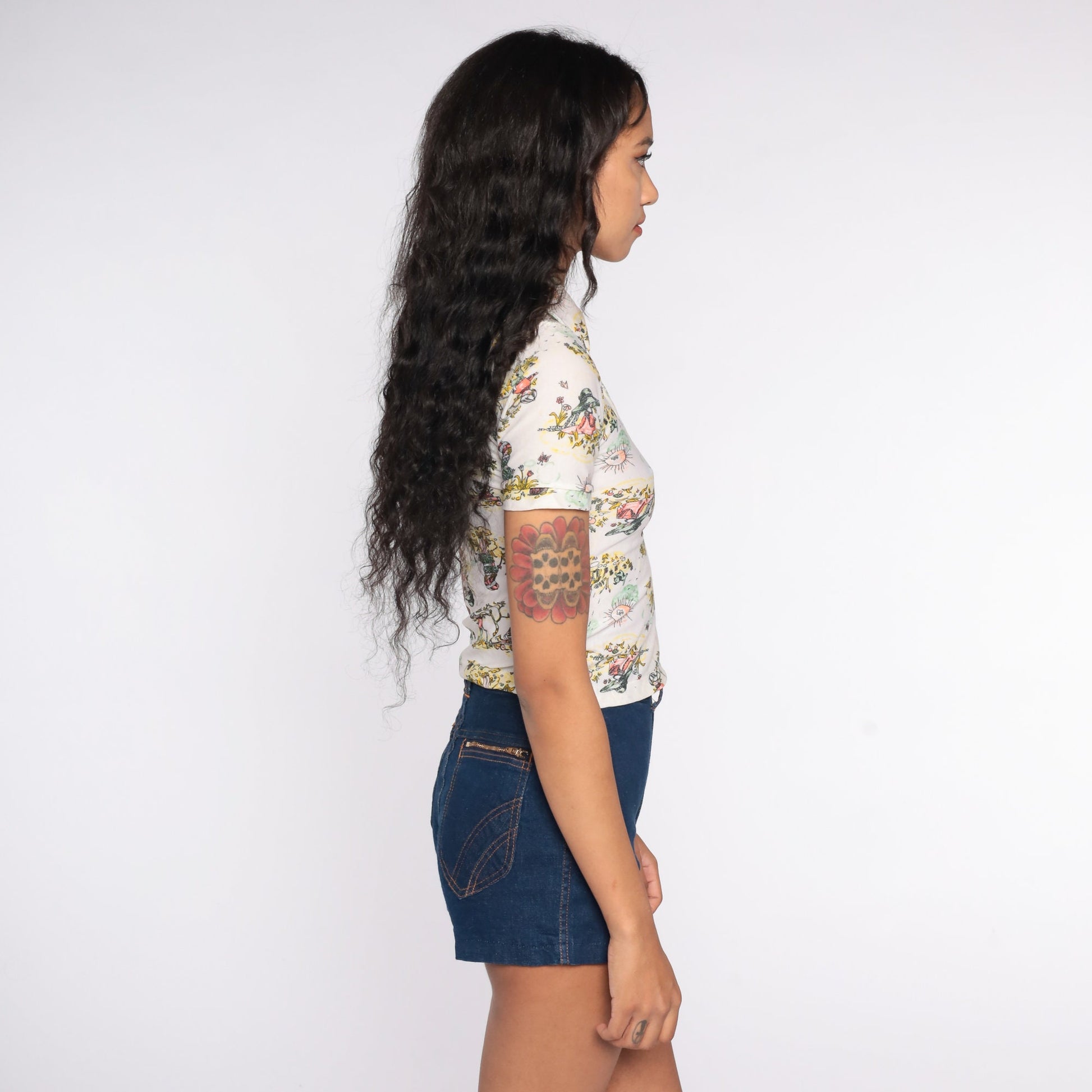 70s Children's Novelty Print Button-Up Shirt Short Sleeve Blouse XXS