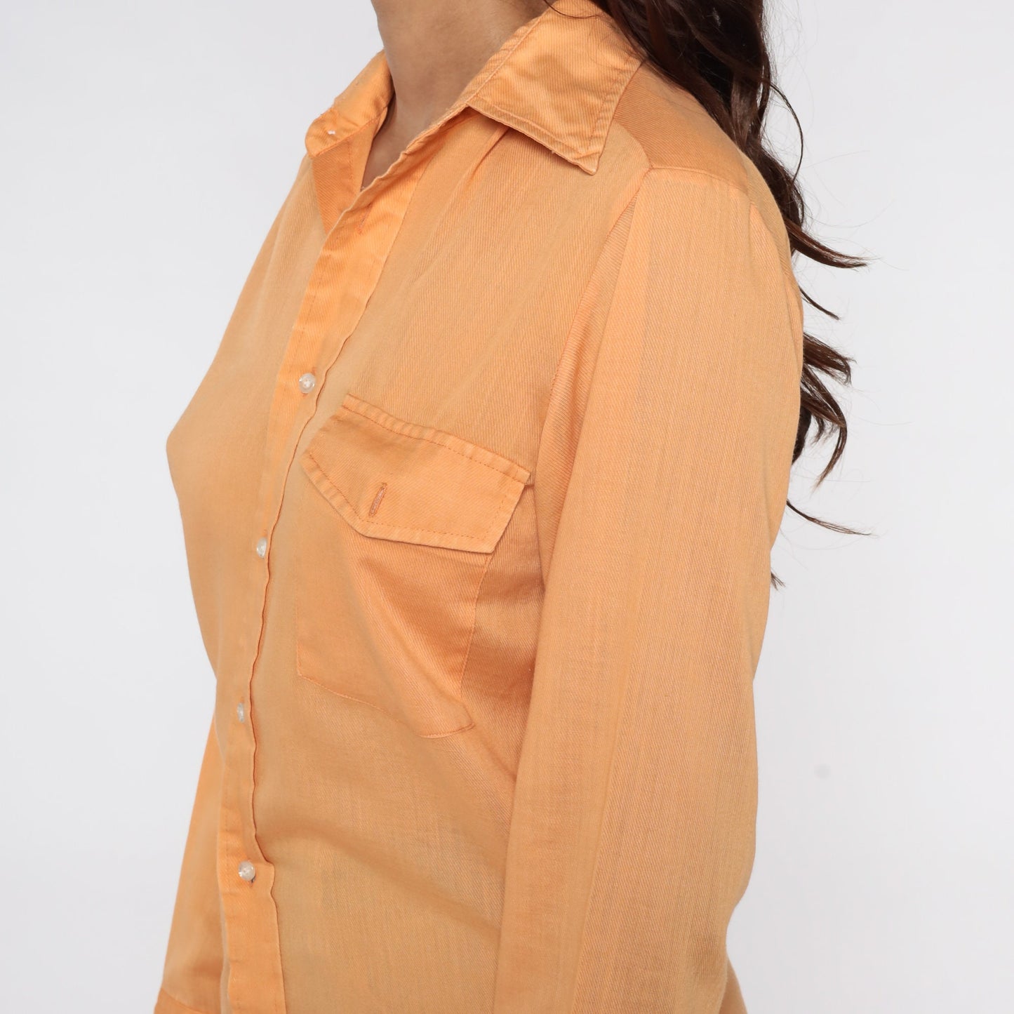 70s Orange Semi-Sheer Button-Up Shirt Long Sleeve Disco Collared Medium