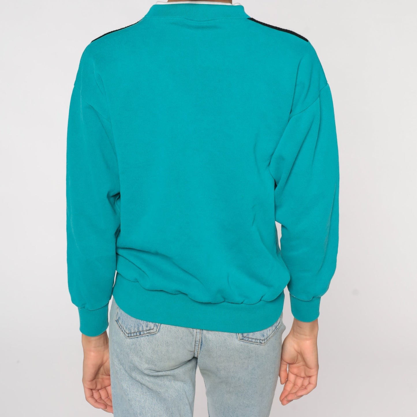 80s Turquoise Floral Embroidered Sweatshirt Cotton Pullover Small