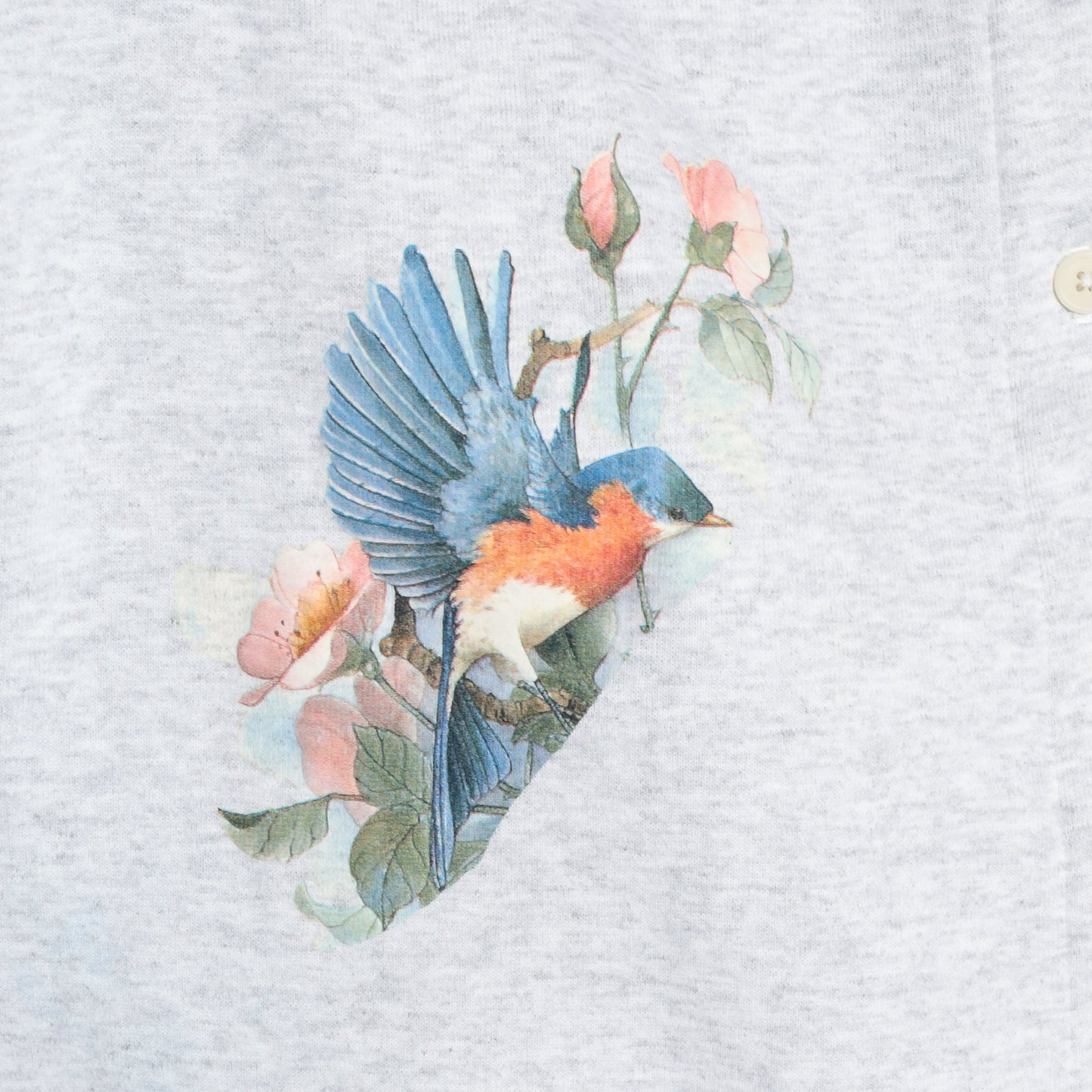 90s Floral Bird Cardigan Sweatshirt Light Grey Button-Up Large