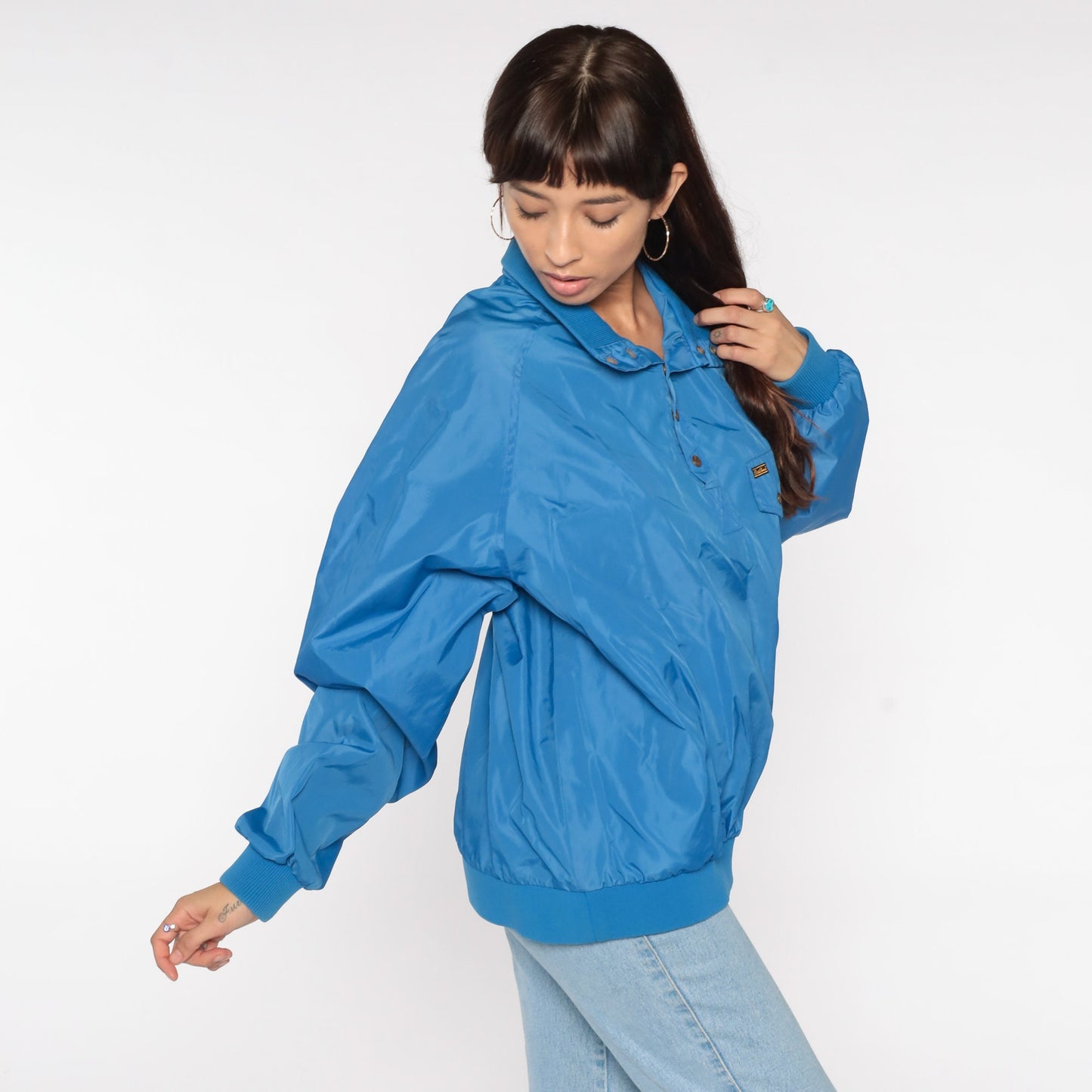 80s Eddie Bauer Half-Snap Windbreaker Pullover Blue Nylon Shell Extra Large