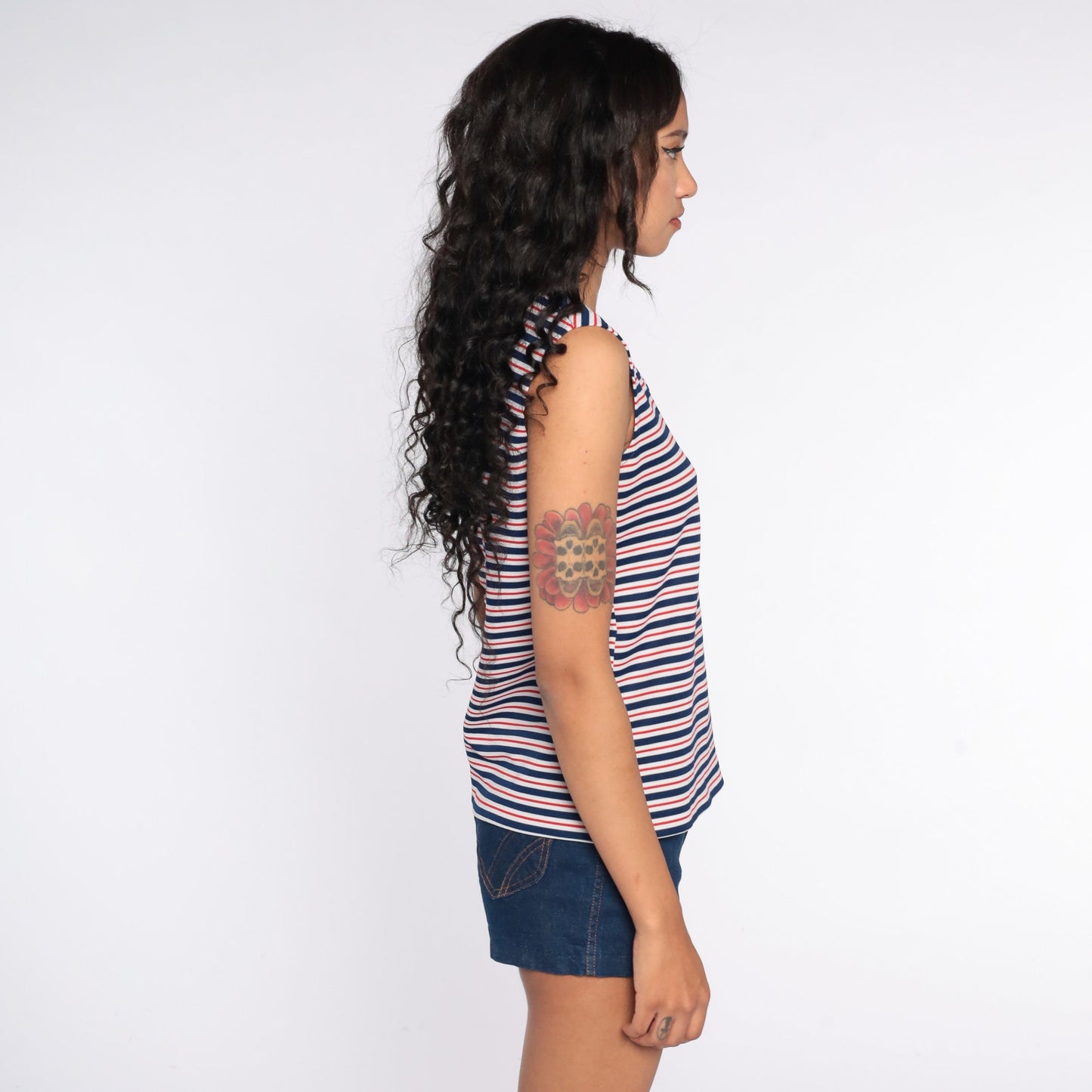 70s Striped Tank Top Red White Blue Sleeveless Shirt Medium