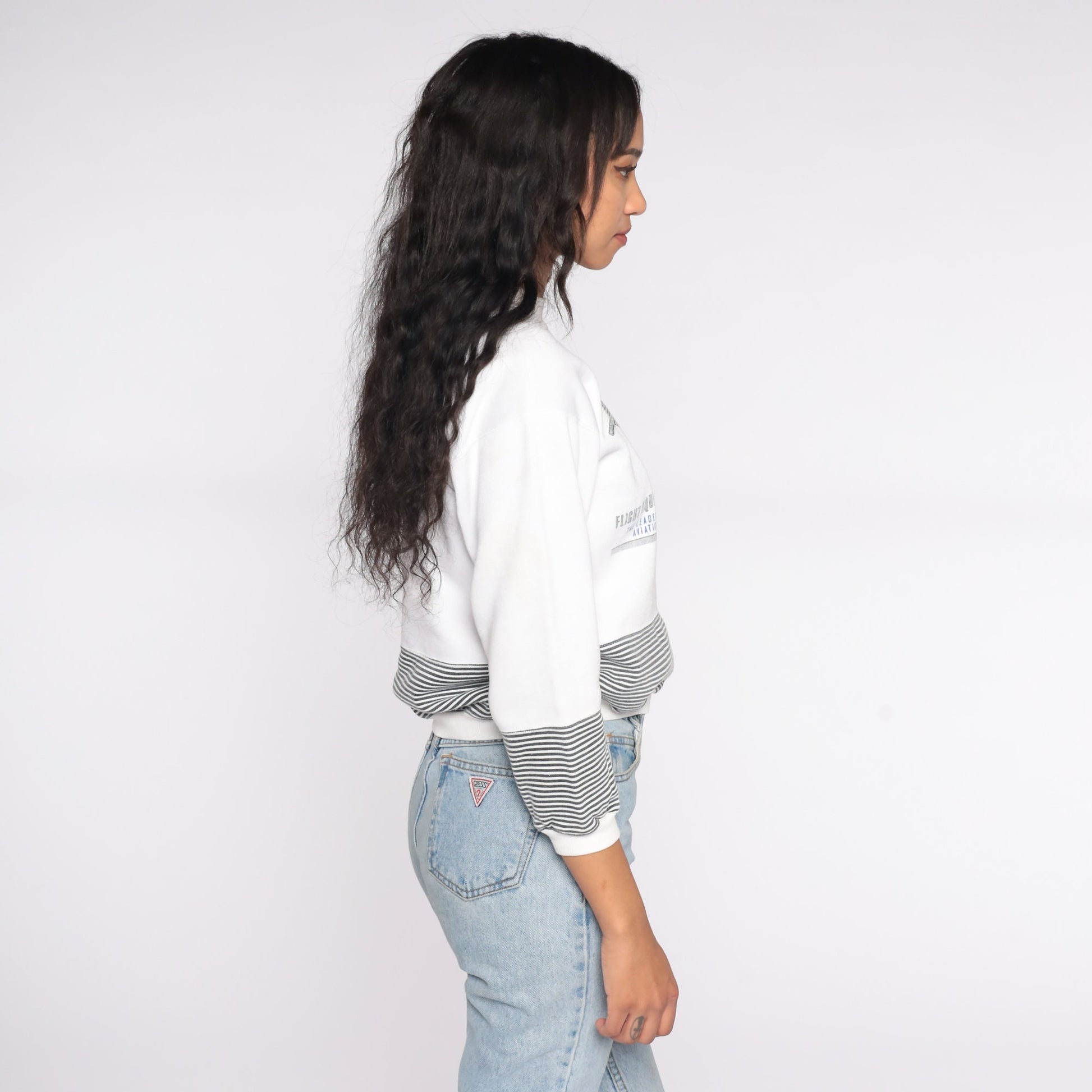 90s Bugle Boy White Striped Military Sweatshirt Extra Small XS
