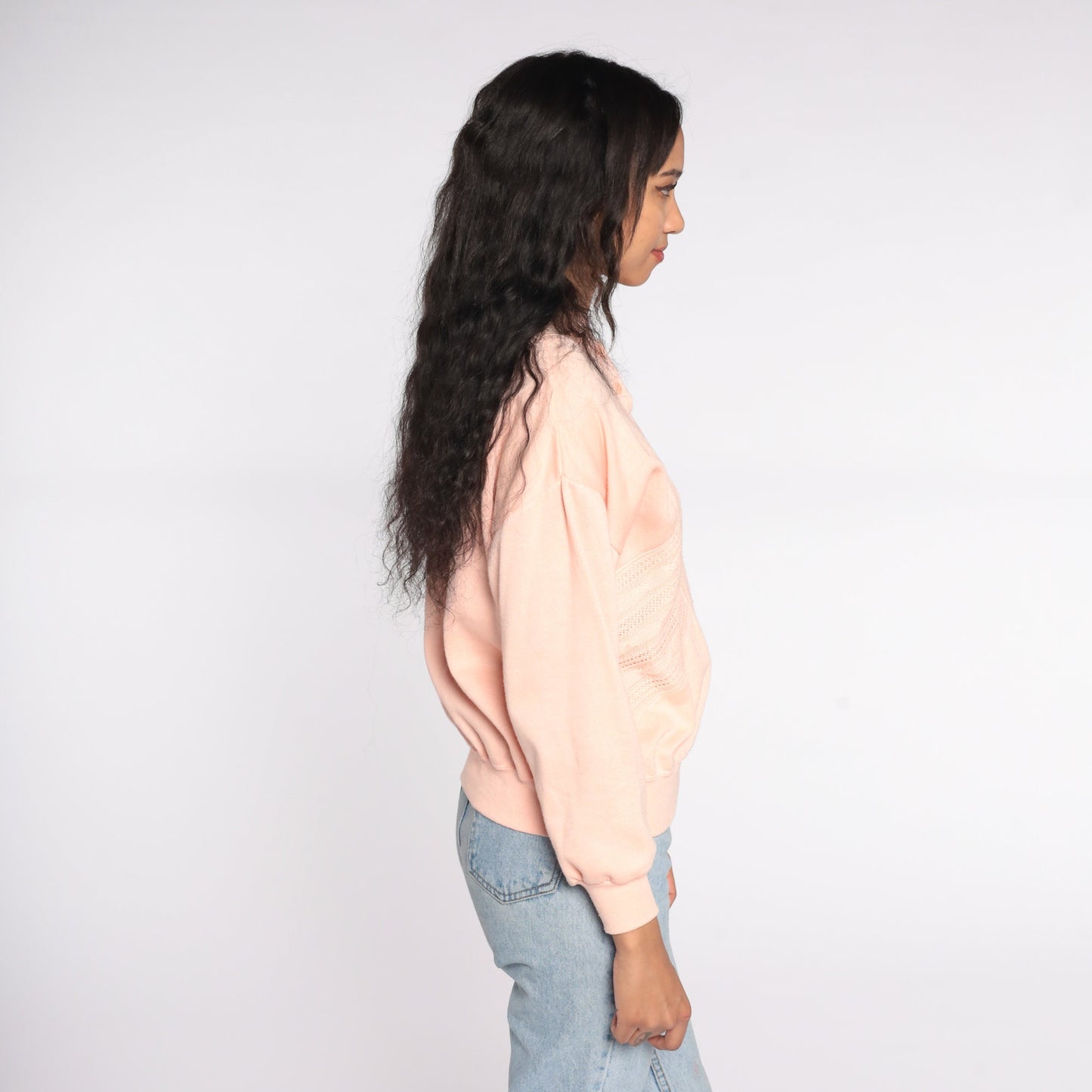 80s Peach Henley Sweatshirt Button Neck Long Sleeve Knit Small S