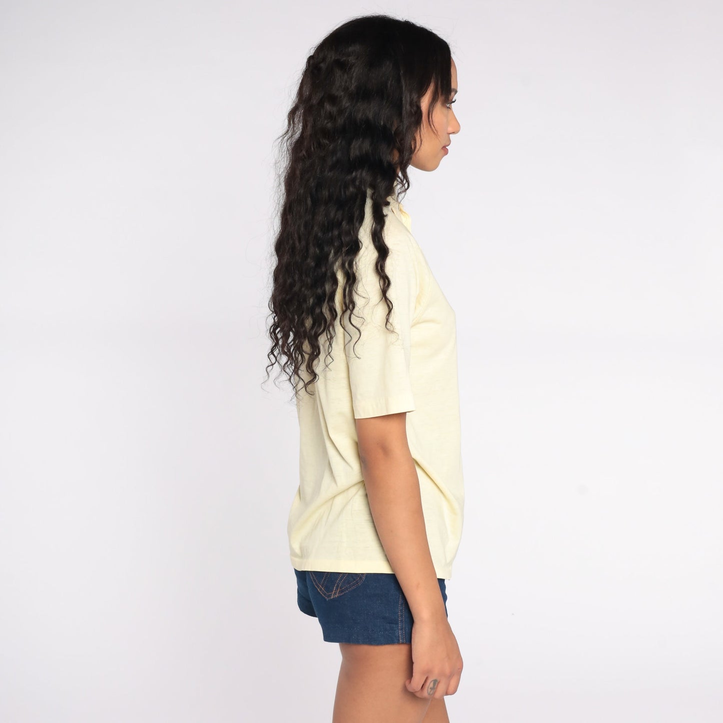 70s Munsingwear Penguin Polo Shirt Yellow Half-Button Short Sleeve Small