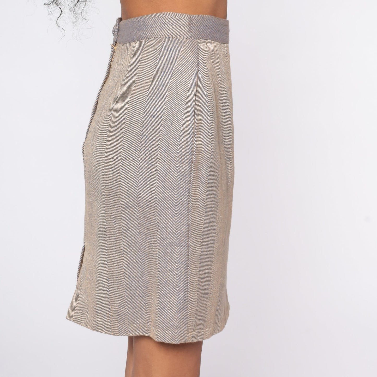 80s Herringbone Pencil Skirt High Waist Mini Wiggle Checkered Small