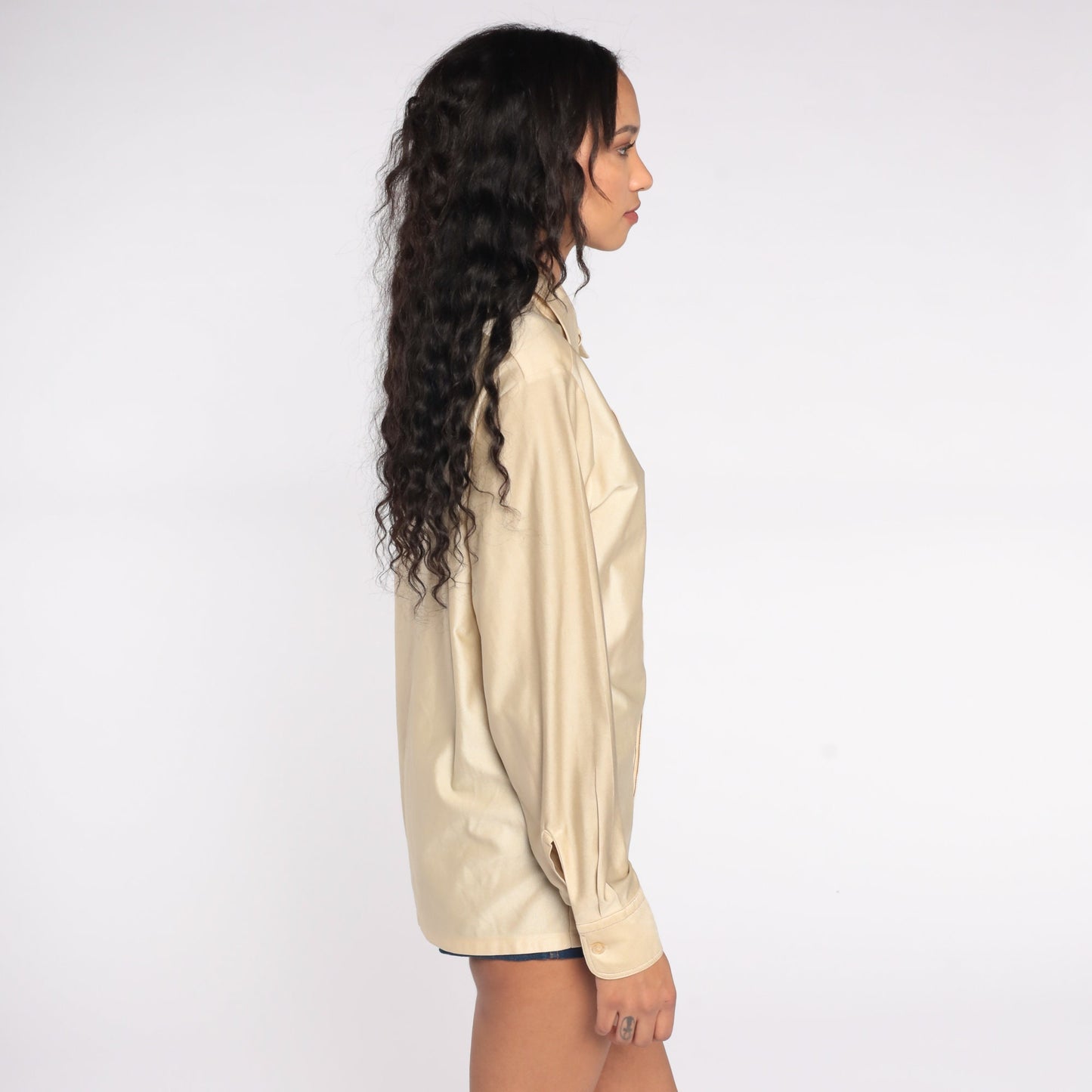 70s JC Penney Champagne Dagger Collar Button-Up Shirt Long Sleeve Medium