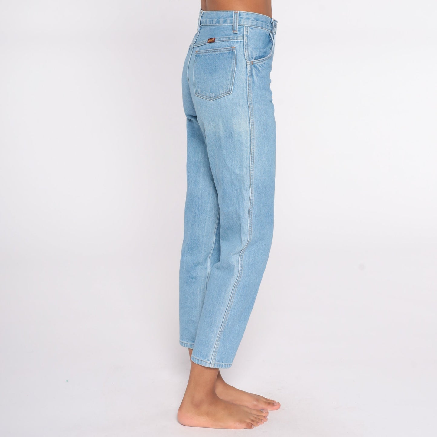 80s High Waist Mom Jeans Light Wash Denim Tapered Rustler Small