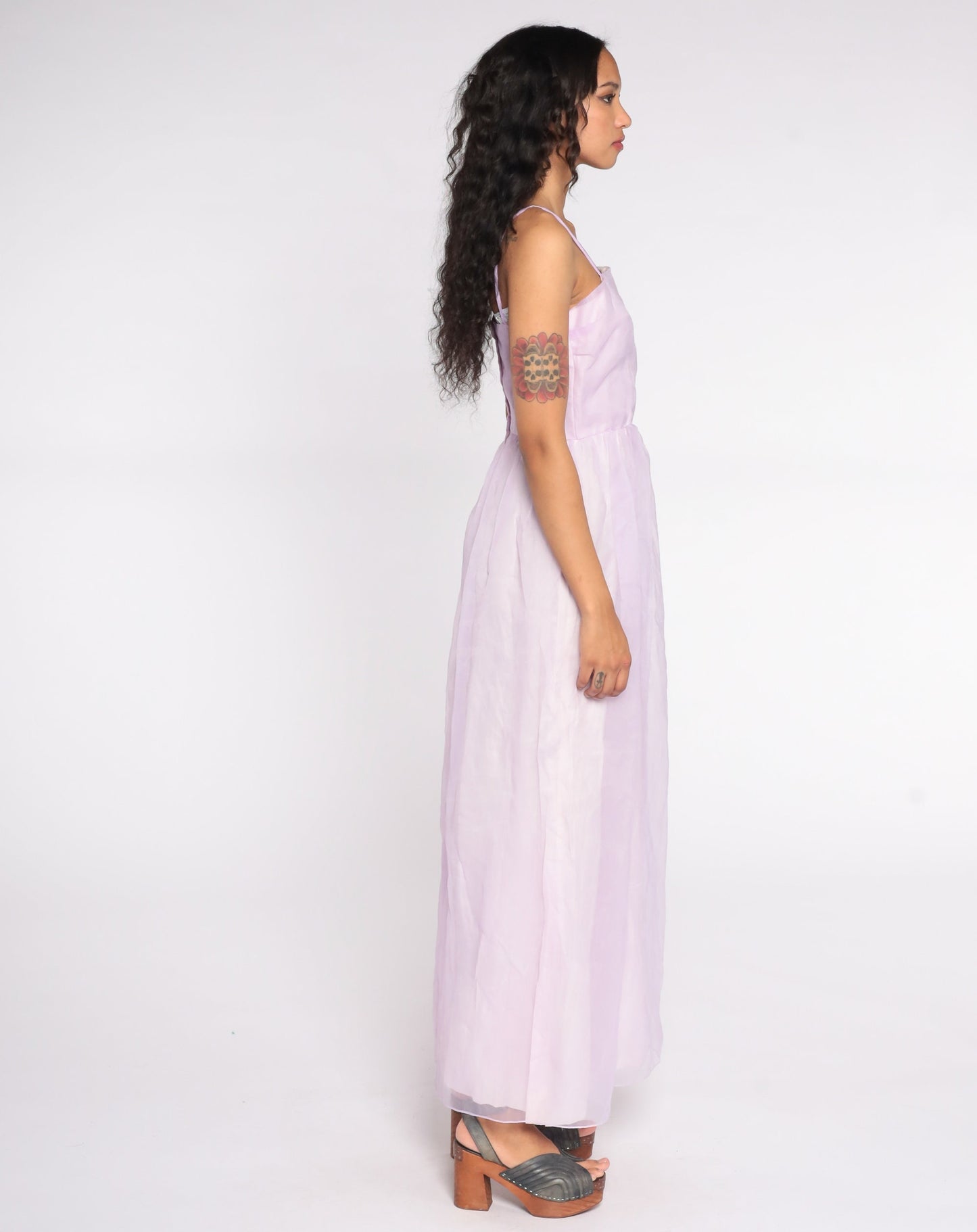 70s Lavender Chiffon Maxi Dress Spaghetti Strap Sleeveless Extra Small XS