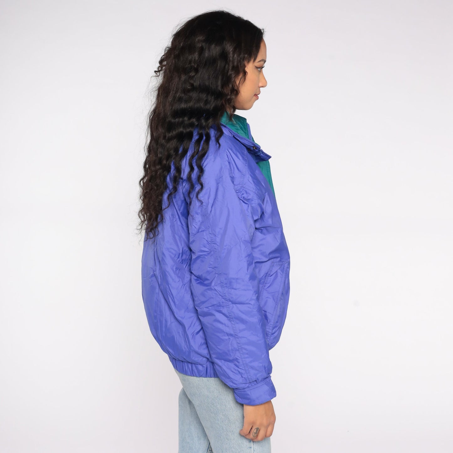 90s Eddie Bauer Purple Puffer Ski Jacket Green Trim Down Goose Large