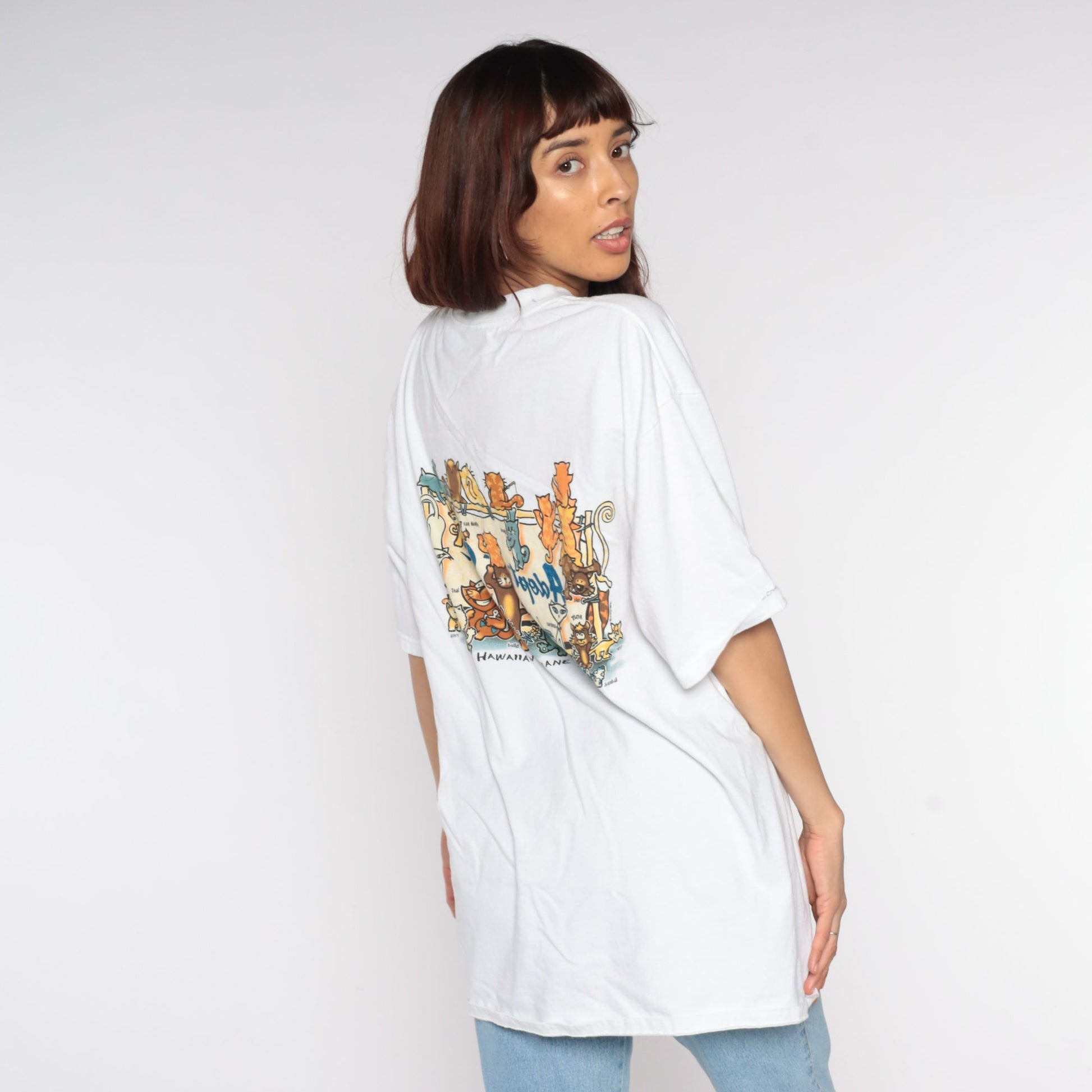 90s Adopt A Cat Graphic T-Shirt White Cotton Tee Extra Large XL
