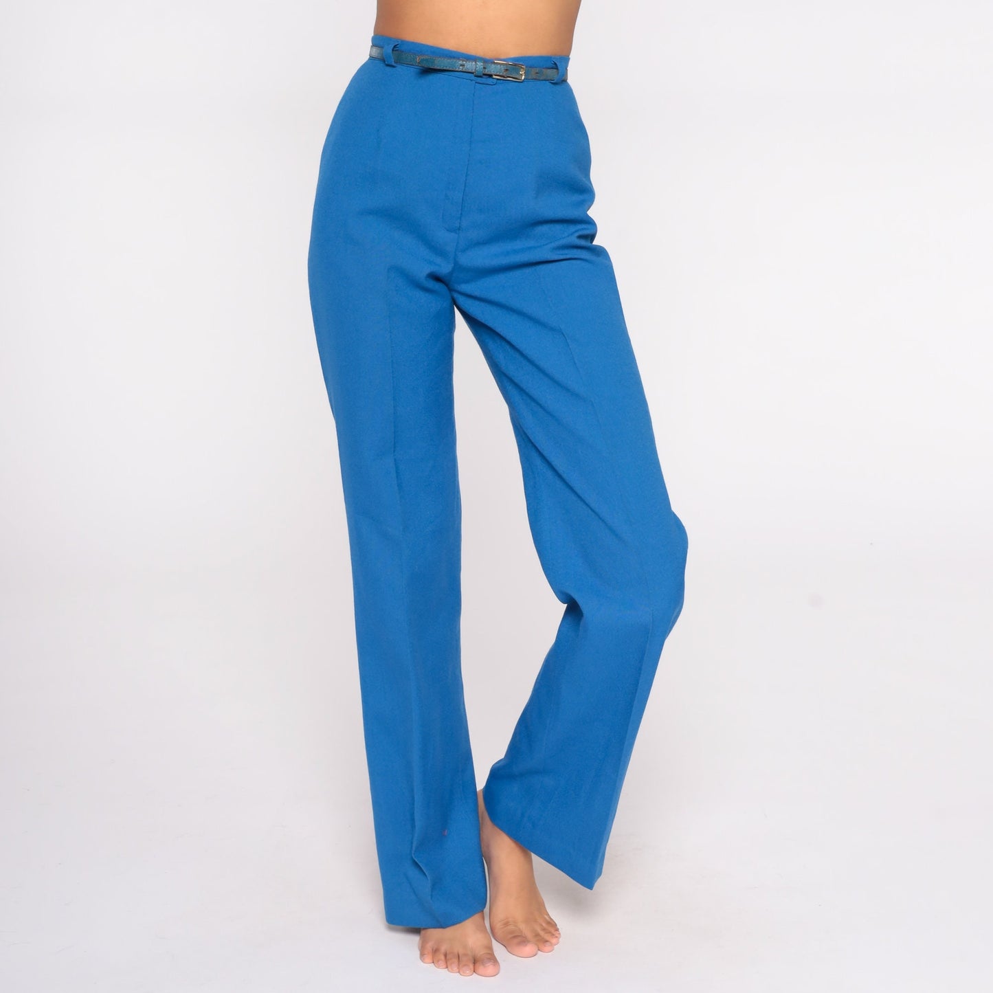 70s Blue High-Rise Straight Leg Trousers Small Tall